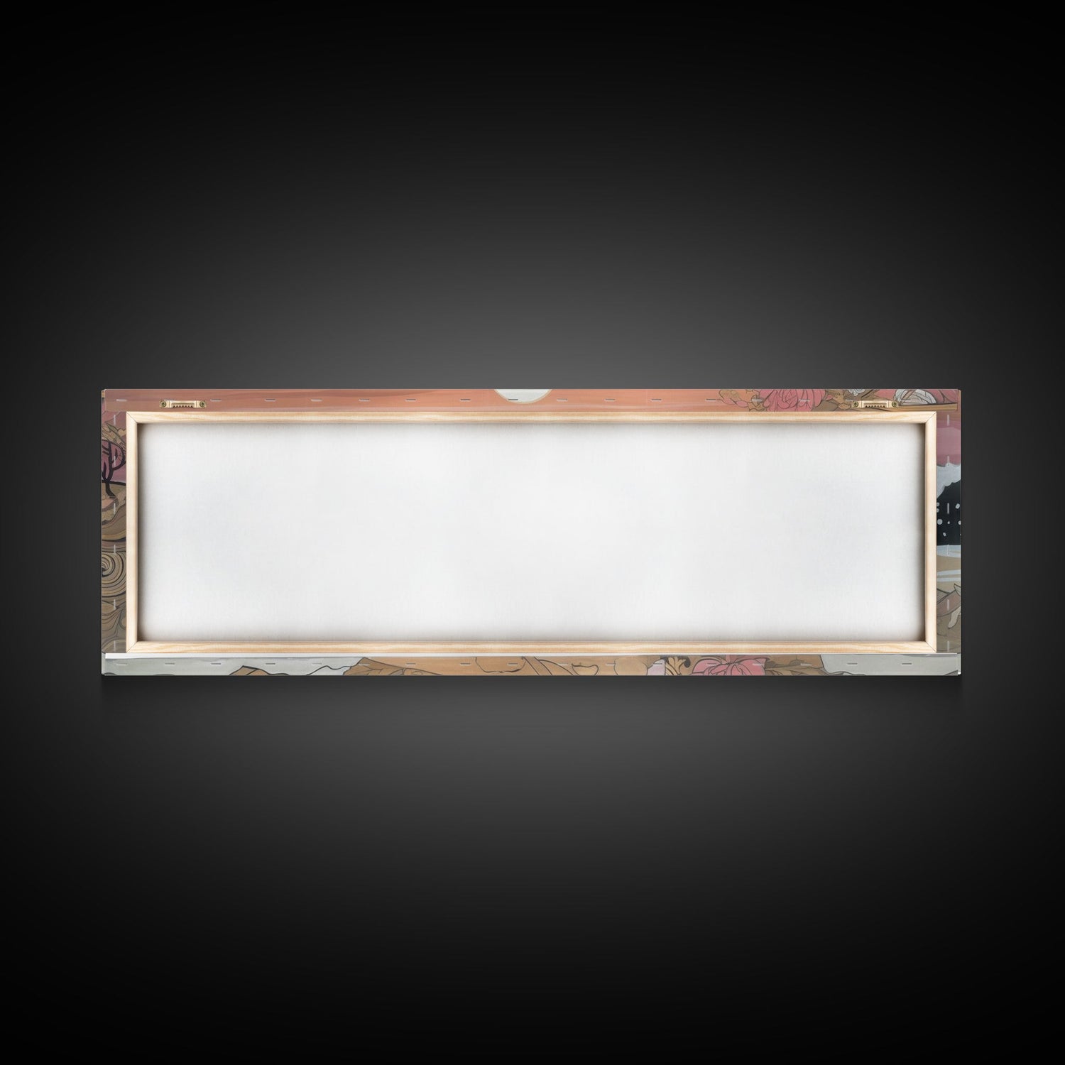 Japanese Style Seascape Canvas Art Print, Full Moon, Big Waves, Pink Flowers, Mountain, Wall Decor, Panoramic, Wall Art, Canvas Print