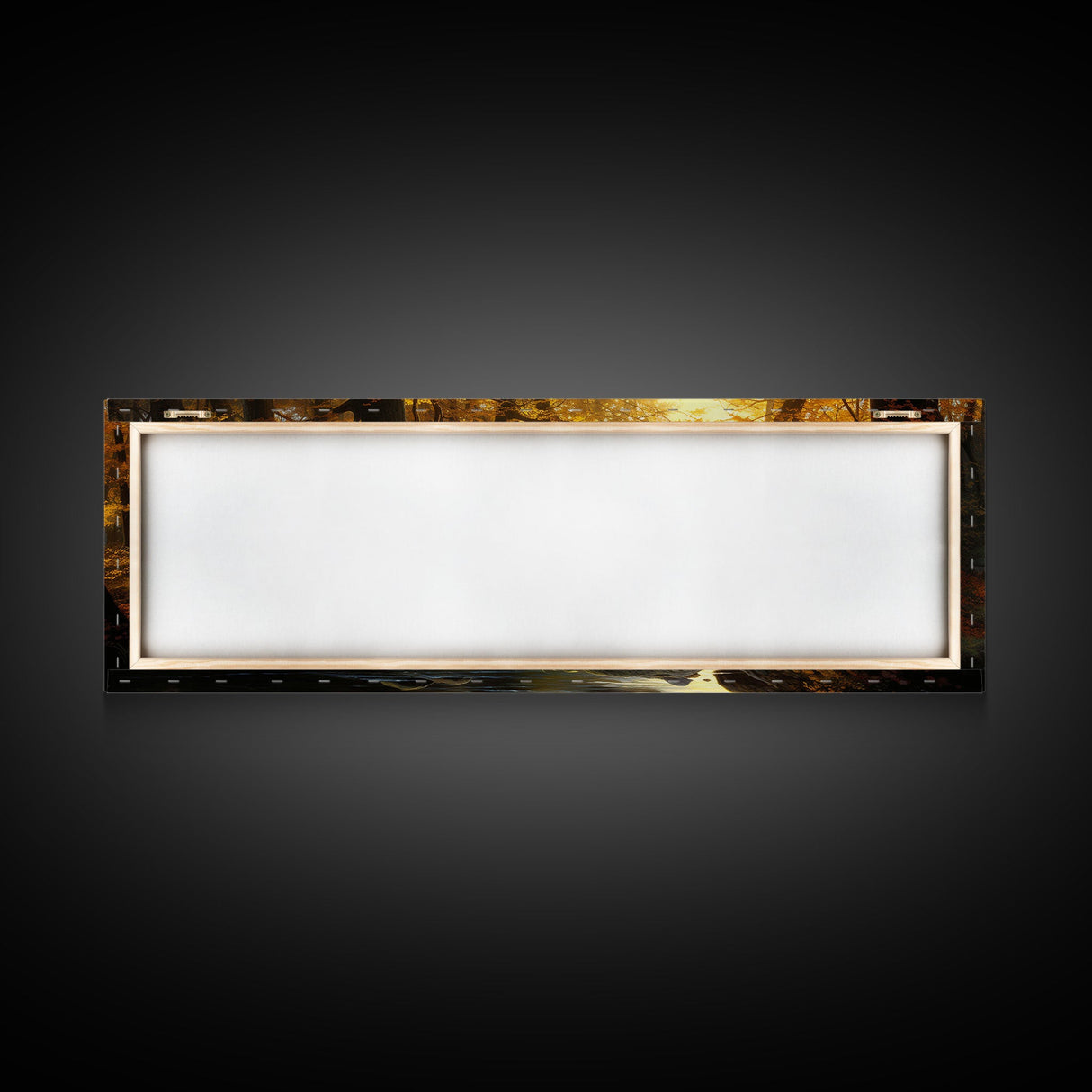 The Forest In The Autumn, Fall Centerpiece, Panoramic Painting Framed Canvas Print, Fall Decor, Orange Leaves Falling In The Forest