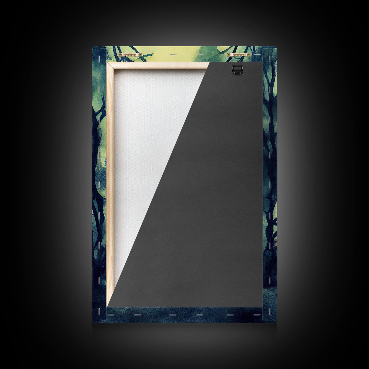 Spooky Watercolor of a Haunted House, Halloween Art, Framed Canvas Print, Ready To Hang Framed Wall Art, Living Room Wall Decor