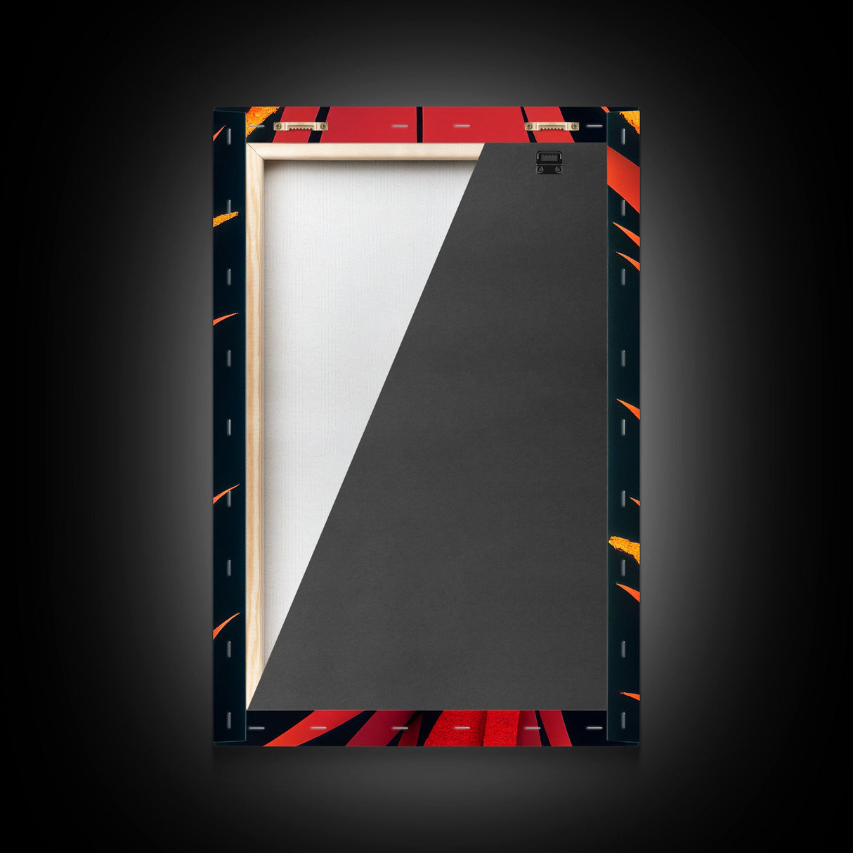 Red Ferns On A Black Background, Abstract Art, Framed Canvas Print, Ready To Hang Framed Wall Art, Living Room Wall Hanging