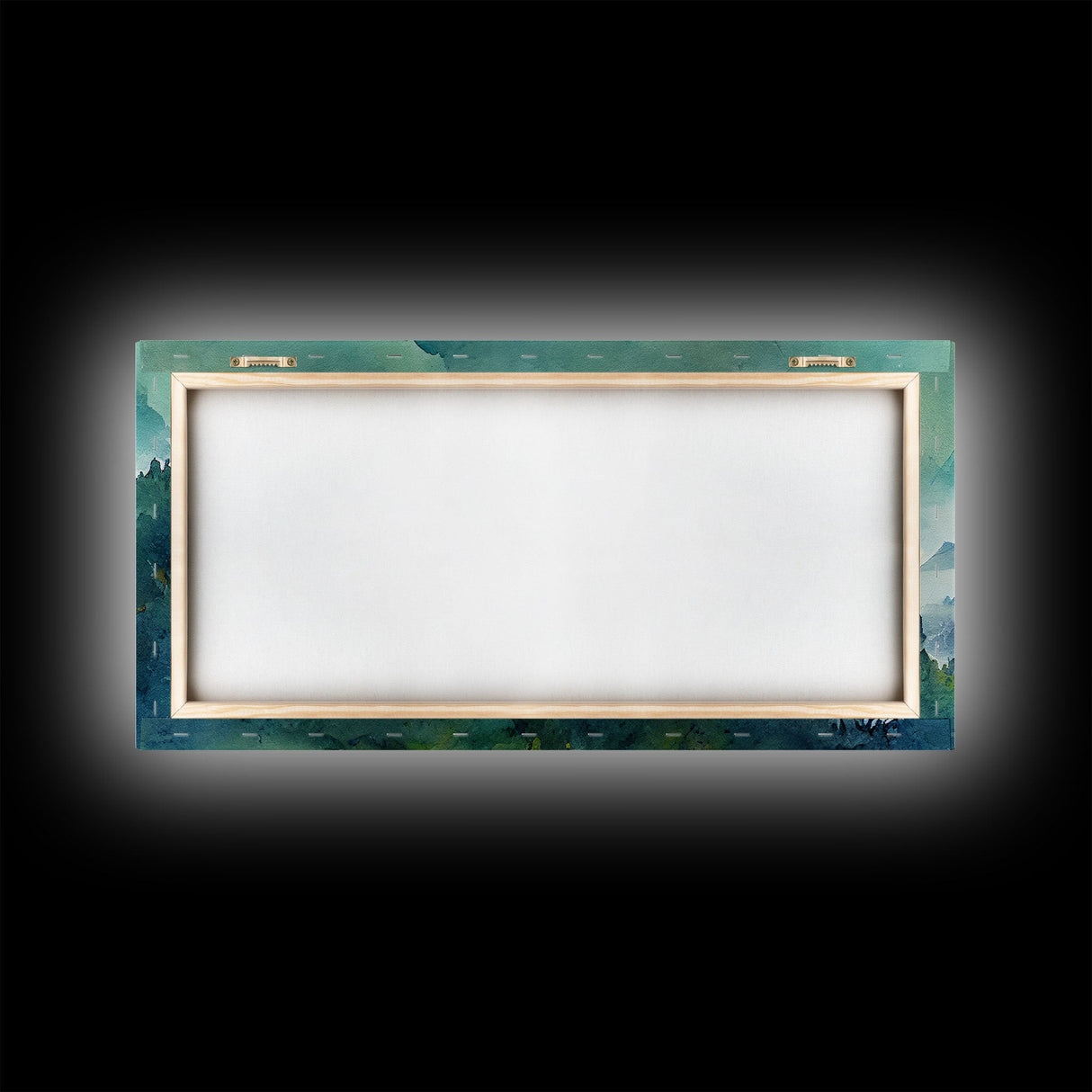 Panoramic Green Blue Foggy Mountain Valley Watercolor Canvas Art Print, Misty Rolling Hills Landscape, Extra Large Panorama Print