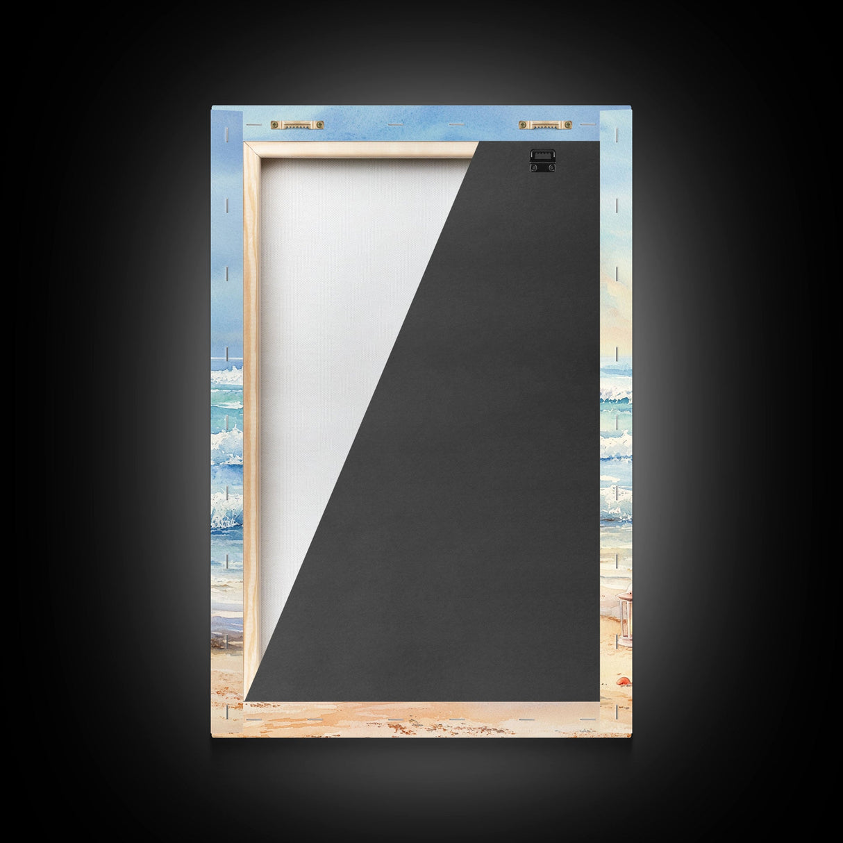 Coastal Christmas tree with surfboards at the beach Framed Canvas Print, tropical holiday wall art beach Christmas decor Christmas prints