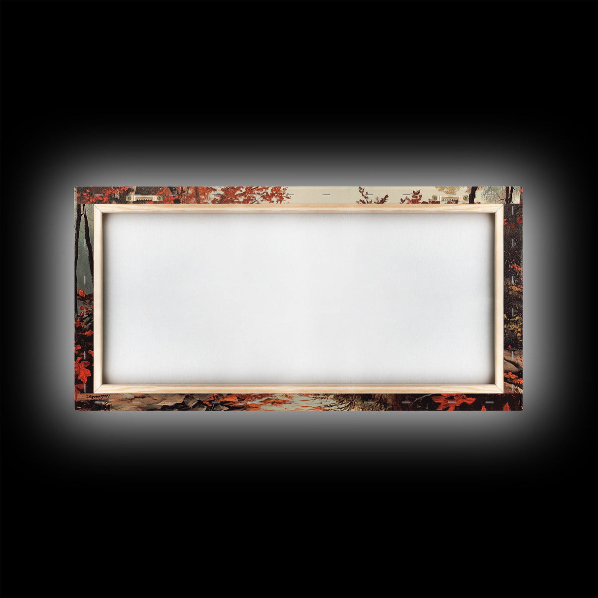 Fall On The River, Rustic Landscape Painting, Primitive Wall Art, Framed Canvas Print, retro festive holiday wall art Christmas decor