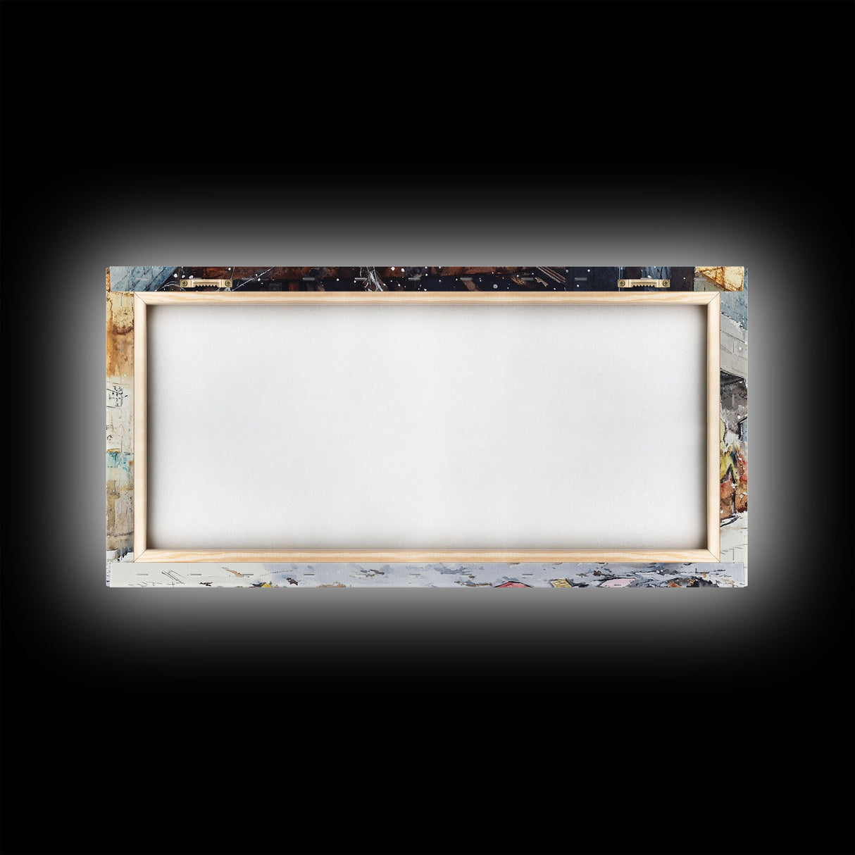 Rustic Urban Wreath Holiday Decor Framed Canvas Print, Christmas Scene with Snowfall and Graffiti Wall Perfect Holiday Wall Art