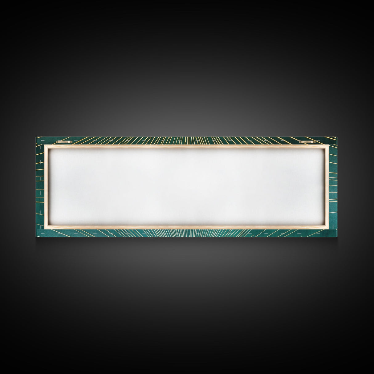 Eclectic Art Deco Sunburst Framed Canvas Print, Boho Style Wall Art, Emerald Green and Gold Extra Wide Art