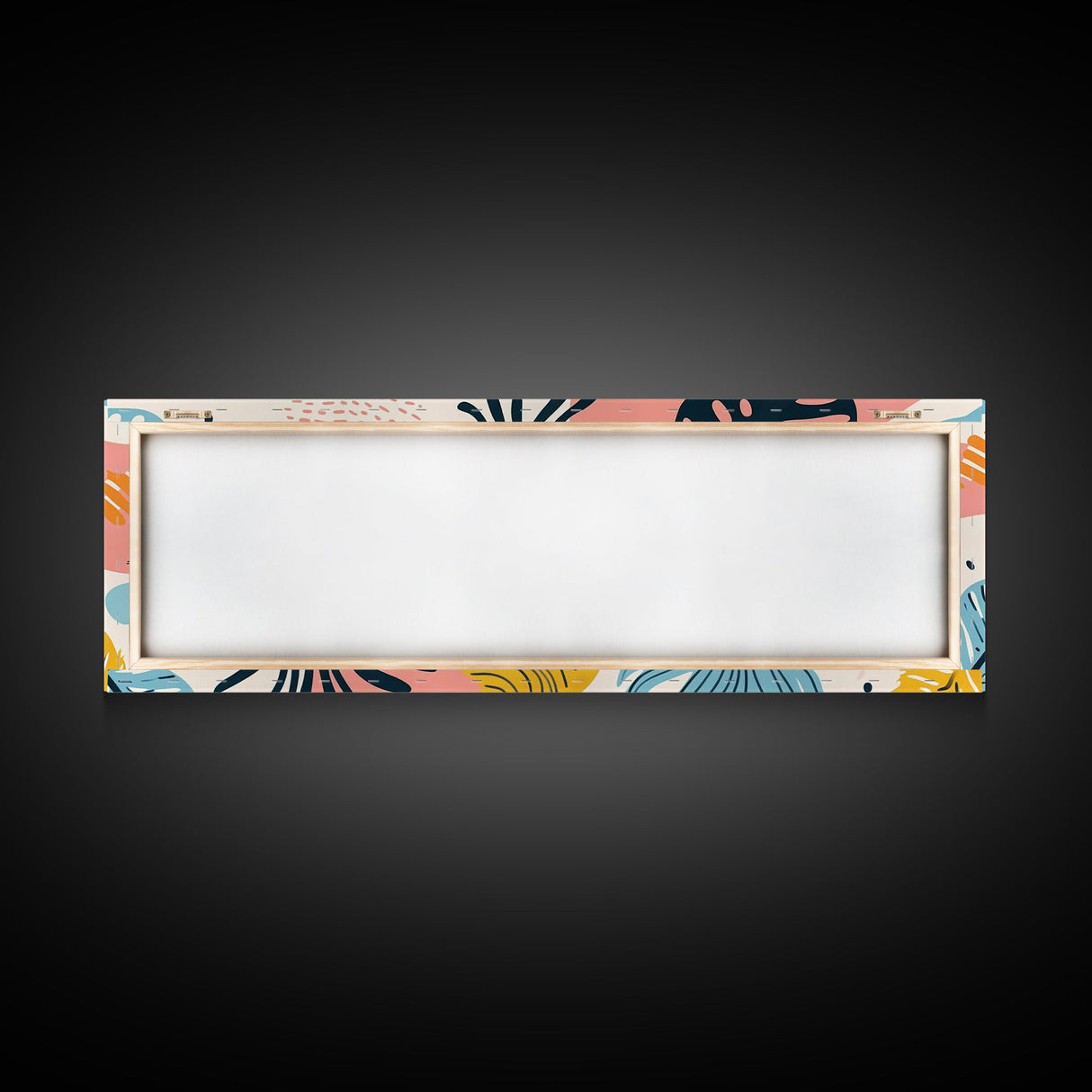 Retro Art From the 90s, Framed Canvas Print, High School Art, Abstract Extra Wide Panoramic Painting, Retro Vibes Home Decor