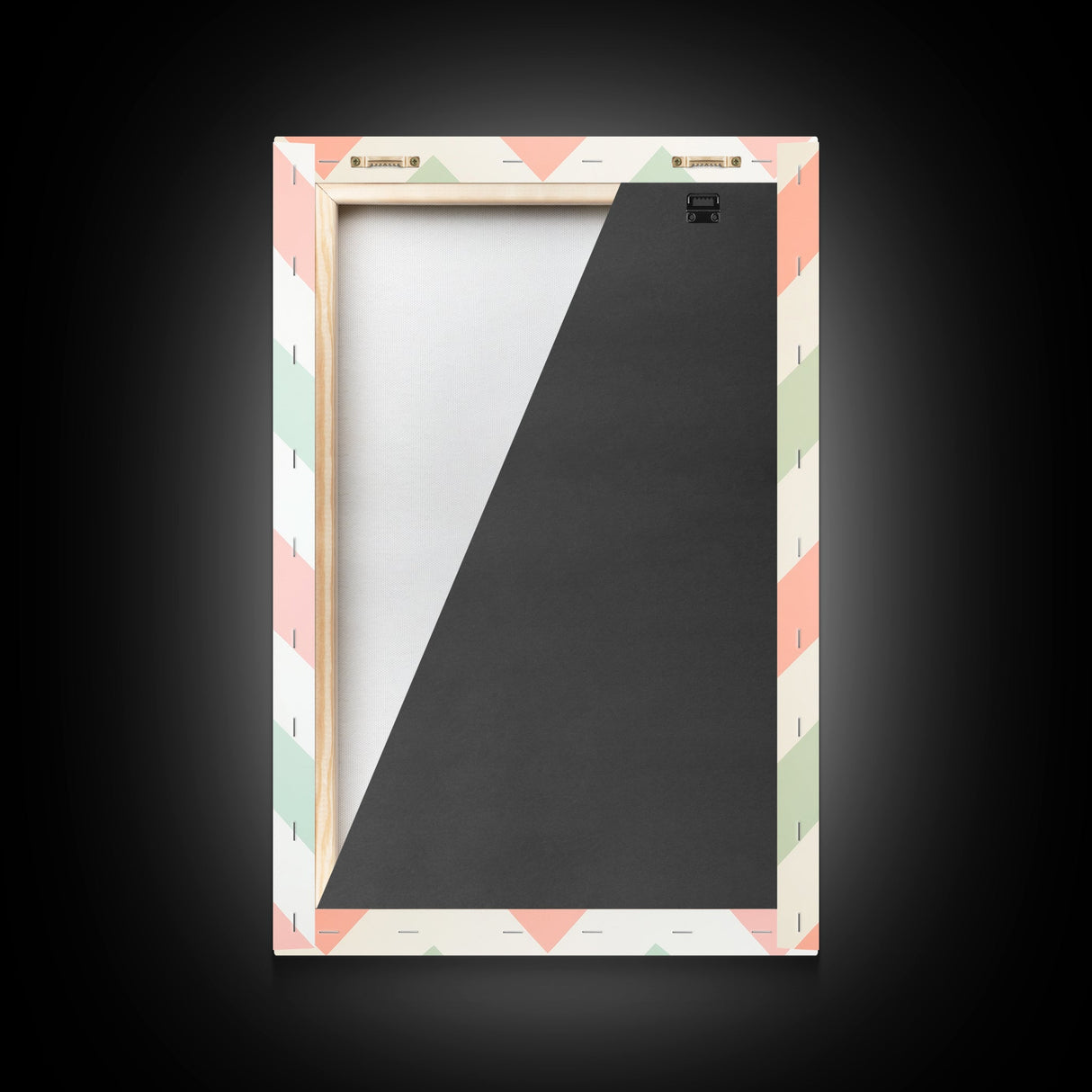 Mint Green and Pink Chevrons, MCM style Mid Century Modern Home Decor, Framed Canvas Print, Whimsical Wall Art