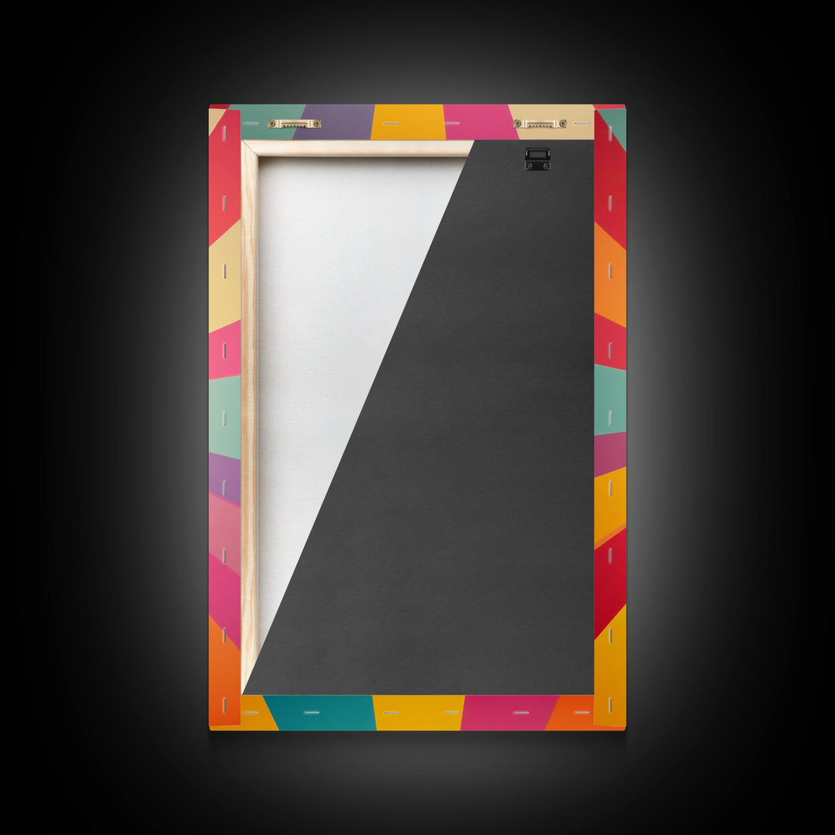 MCM Inspired Wall Art, Fire Engine Red, Slate Green, Storm Grey and Bee Yellow Geometric Framed Canvas Print, Boho Decor