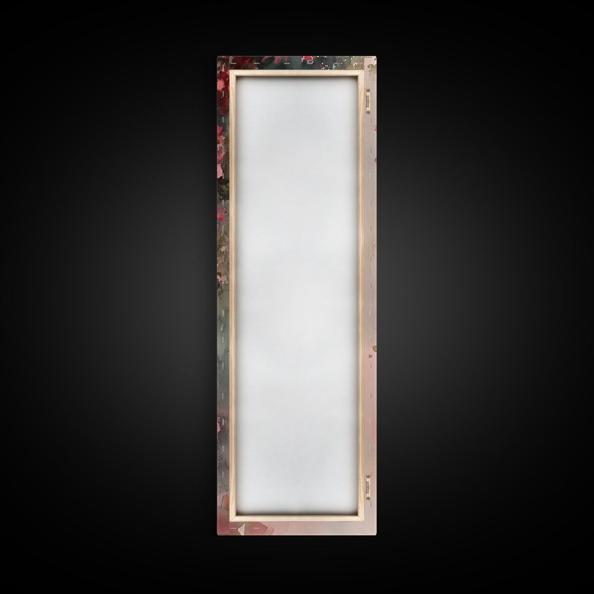 Lantern Glow Canvas Print, whimsical Moroccan wall art with light pink tones and floral accents, tall skinny vertical wall art piece.
