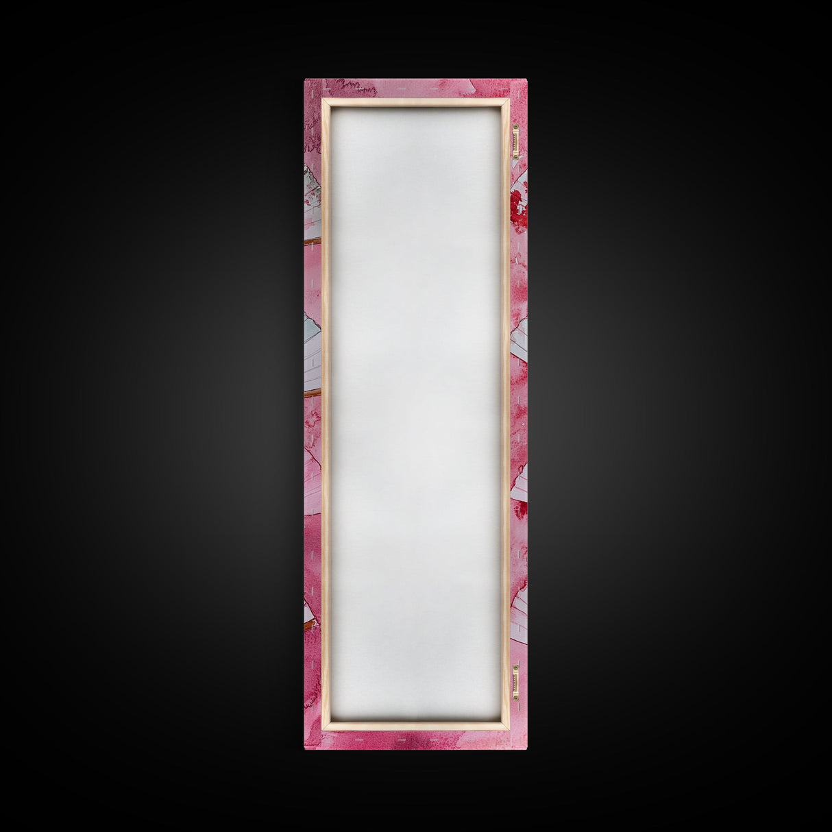 Elegant Fans Canvas Print - Chinoiserie Style Long Narrow Wall Art, Vintage-Inspired Pink Artwork, Skinny Vertical Painting
