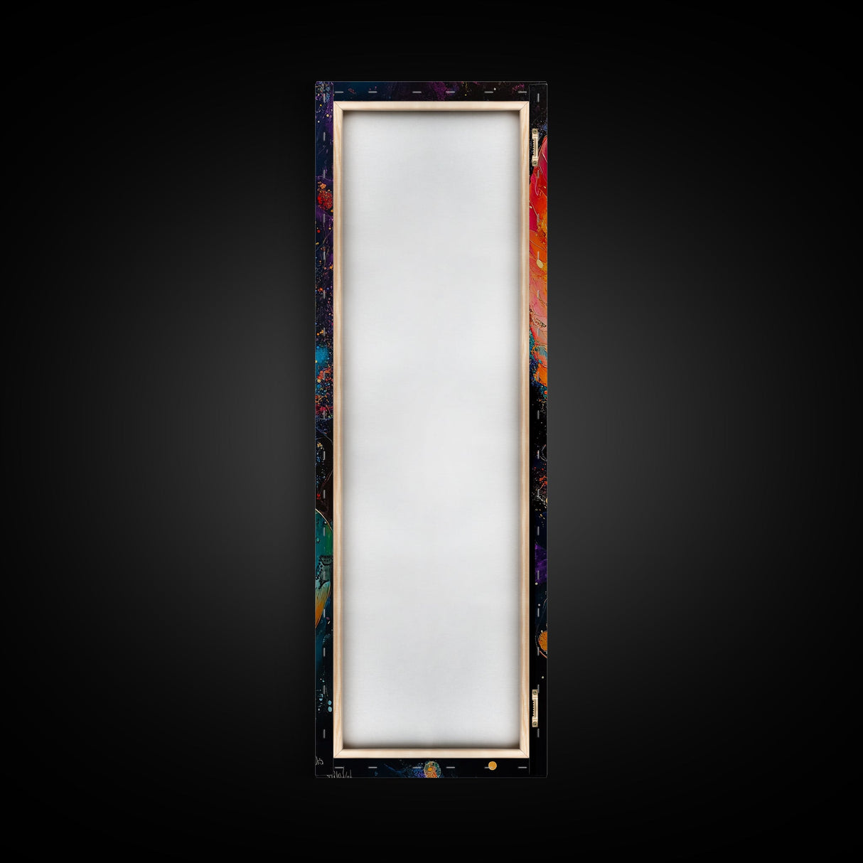 Abstract Angel Framed Canvas Print with Vibrant Colors, Phoenix Metal Art, Long Narrow Wall Art, Living Room Art, Vertical Wall Art