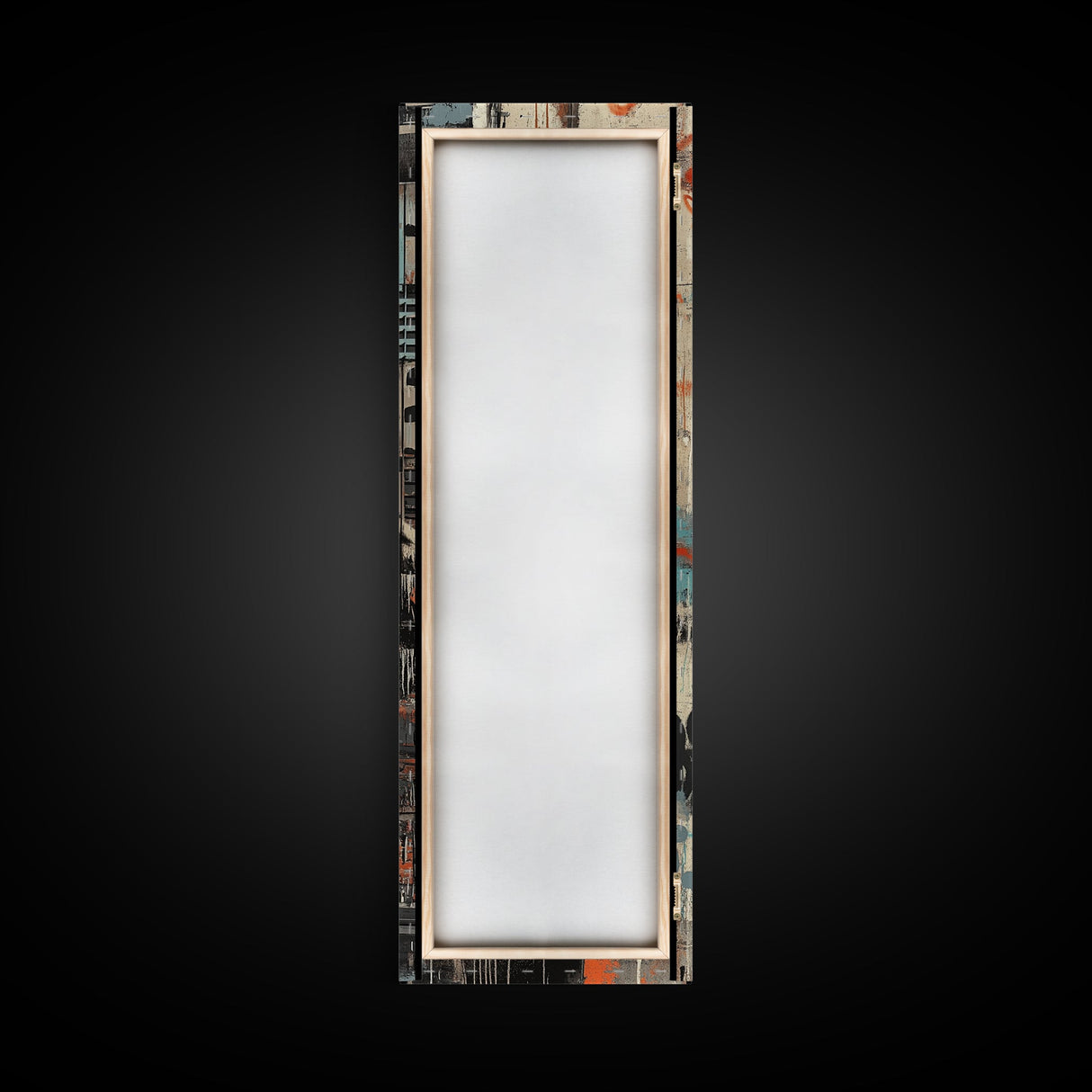Urban Graffiti Canvas Print with Orange and Teal Accents, Long Narrow Wall Art for Contemporary Home or Living Room Decor