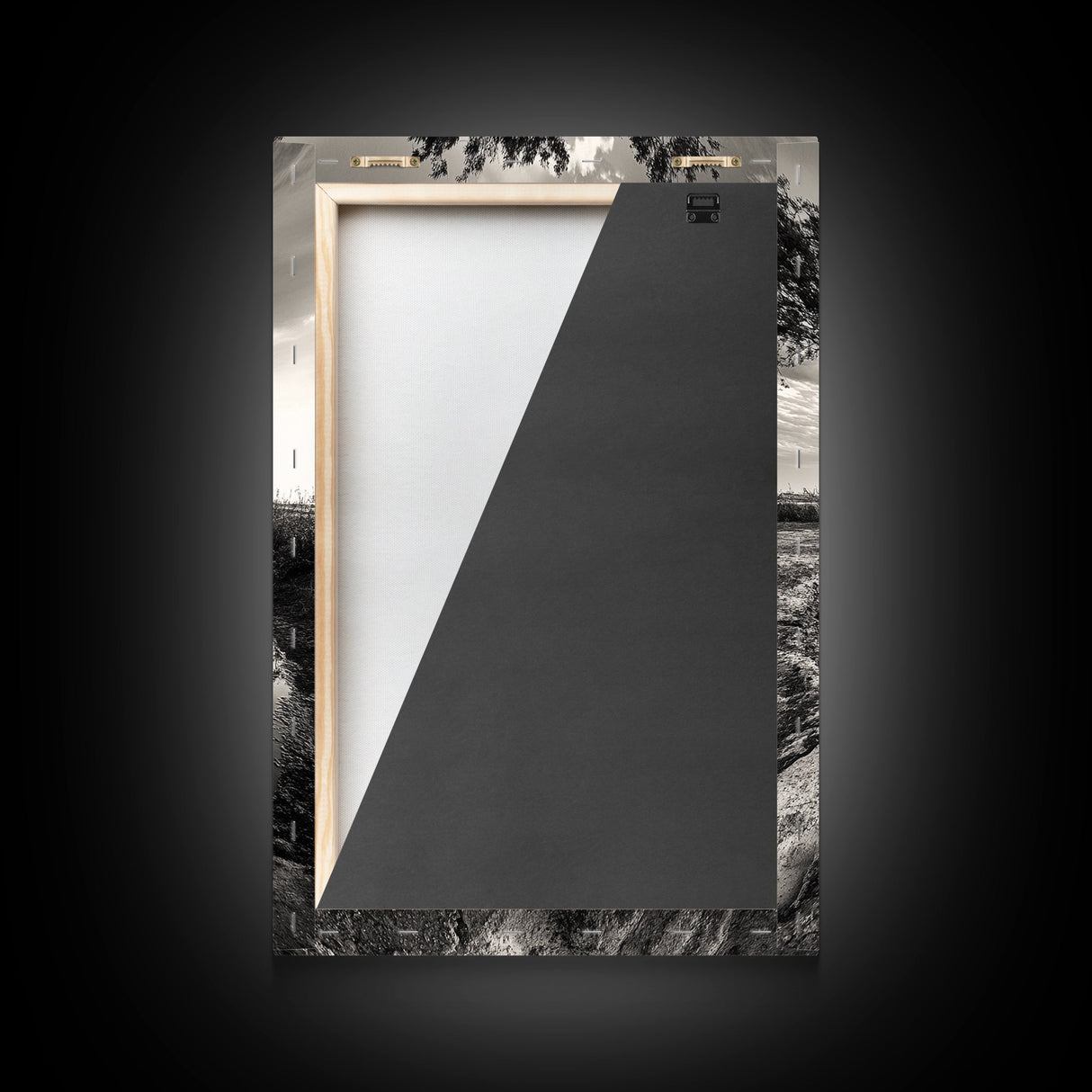 Tree Reflection, Still Water, Peaceful Nature, Framed Canvas Print, Tranquil Wall Art, Rustic Bedroom Decor, Black and White Photography
