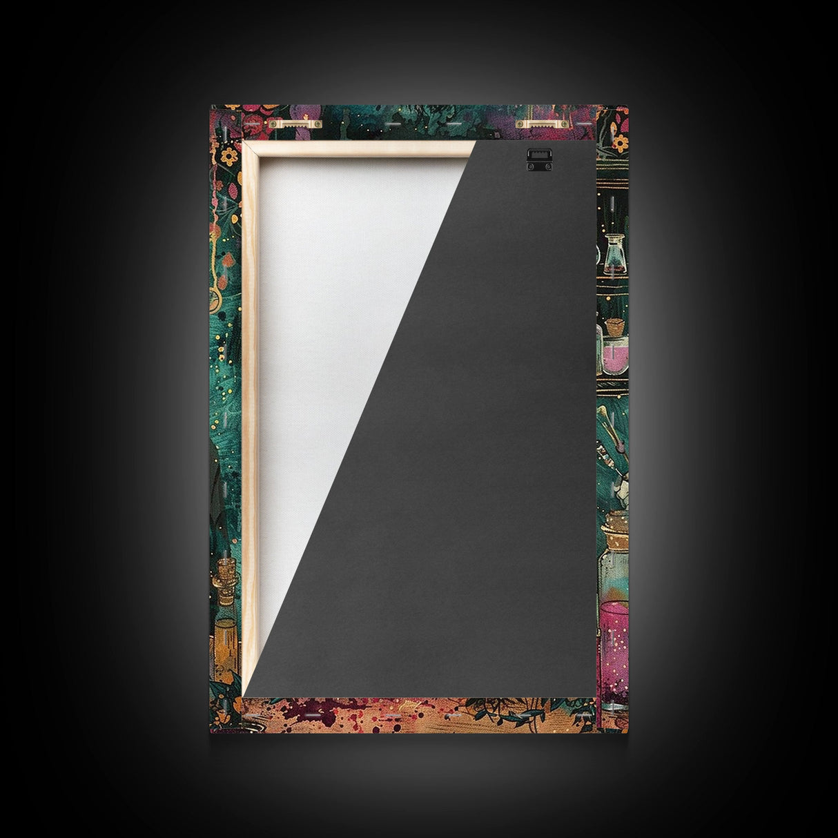 Halloween Frightening Werewolf with Burger Framed Canvas Print, Wall Art, Living Room Decor, Kitchen Art, Unique Halloween Gift Spooky Decor