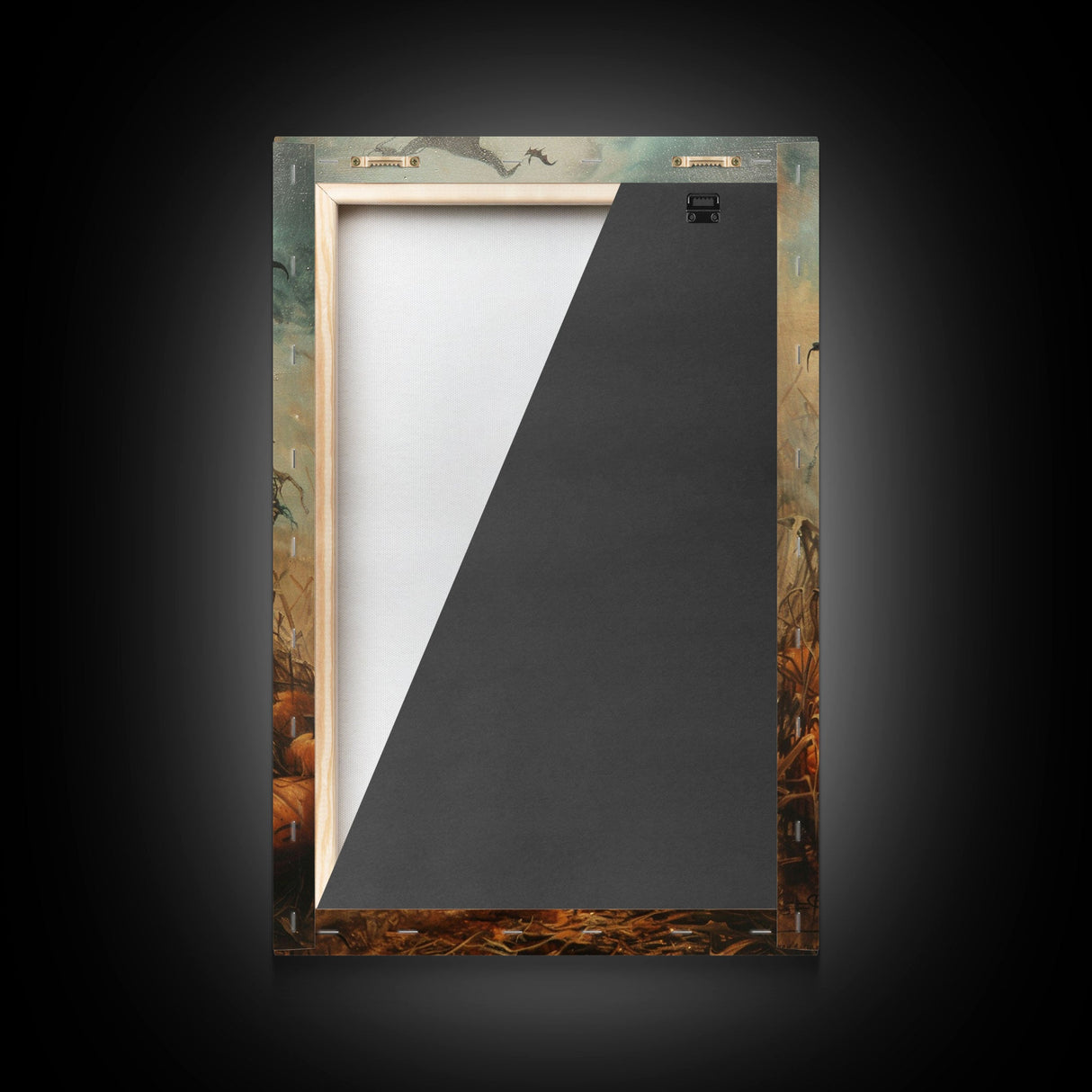 Sinister Scarecrow in Pumpkin Patch | Halloween Wall Art | Spooky Home Decor | Creepy Pumpkin Scarecrow Painting | Framed Canvas Print