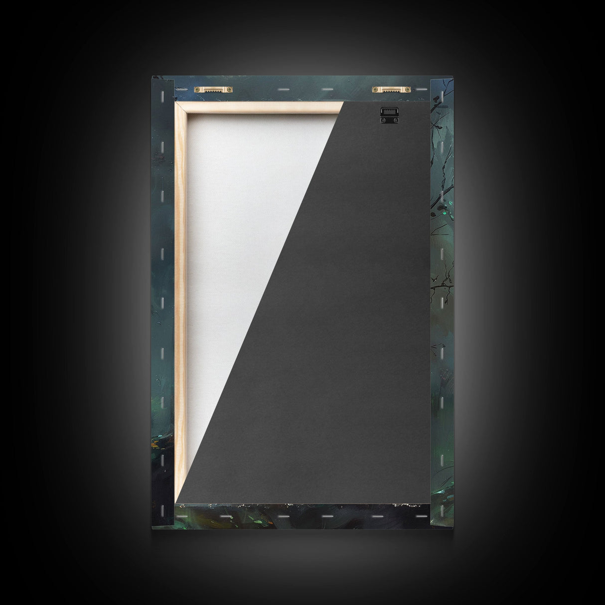 Sinister Black Cat with Green Eyes Under Moonlight - Spooky Halloween Artwork Framed Canvas Print, Gothic Home Wall Decor