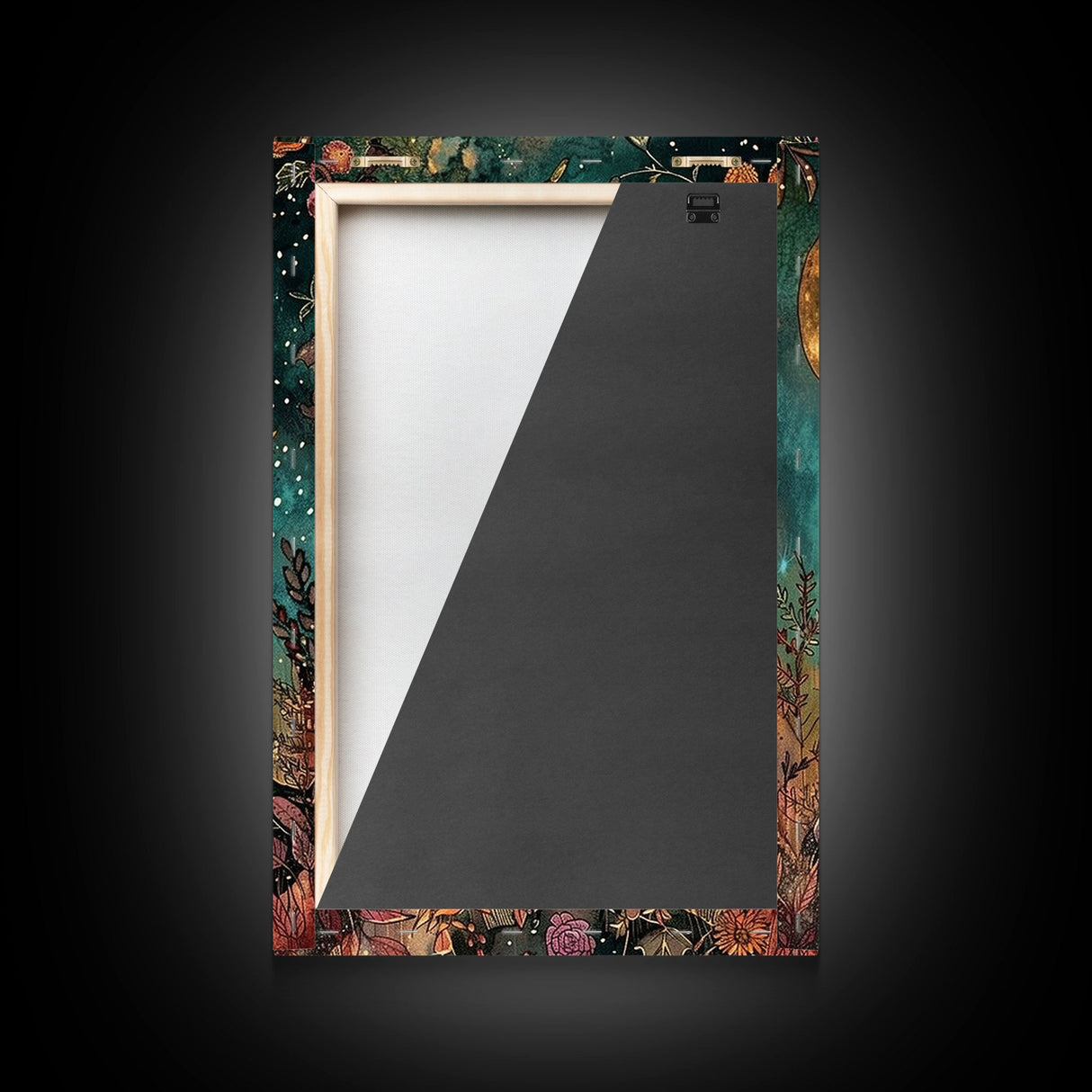 Spring Witch and Her Slice Of Pizza, Framed Canvas Print, Cute / Funny Halloween Art