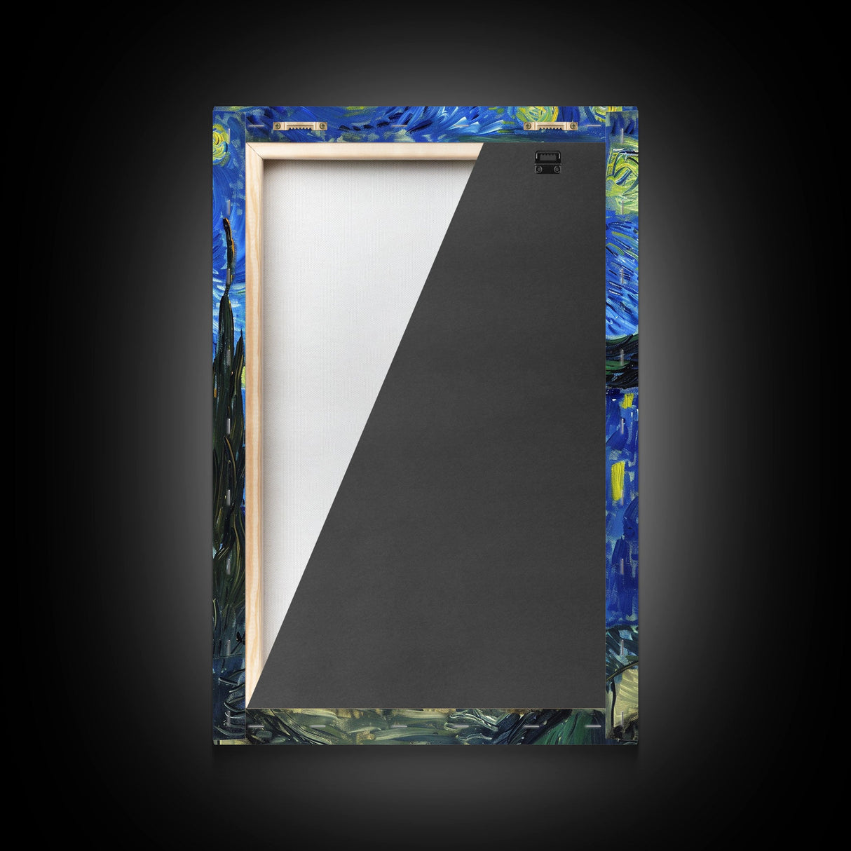 Starry Night Inspired Haunted Halloween Village Framed Canvas Print, Van Gogh Inspired, Spooky Season Halloween Art