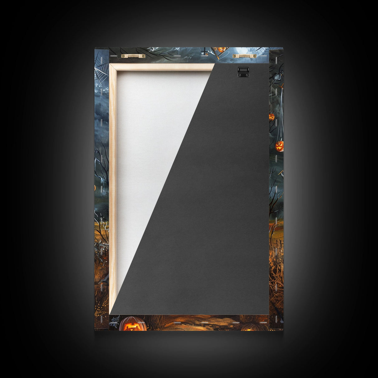 Spooky Windmill with Pumpkins Framed Canvas Print, Wall Art, Halloween Home Decor, Haunted Windmill Painting, Eerie Artwork, Halloween