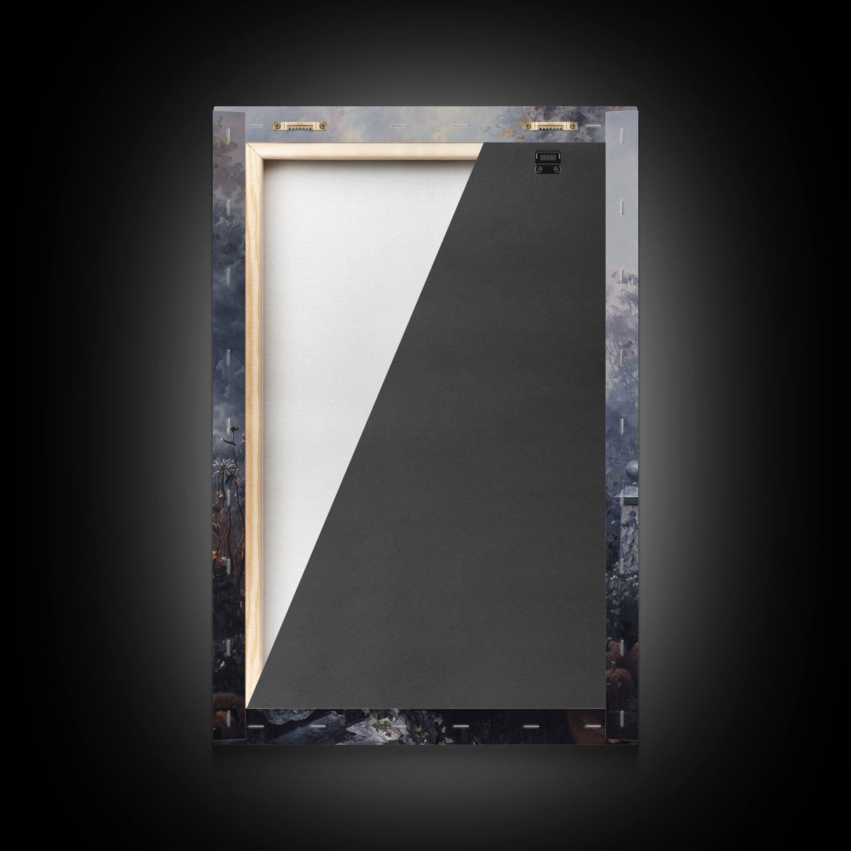 Gothic Cemetery with Statues Framed Canvas Print, Halloween Wall Art, Haunted Graveyard, Home Decor, Spooky Art, Living Room Decor, Gothic