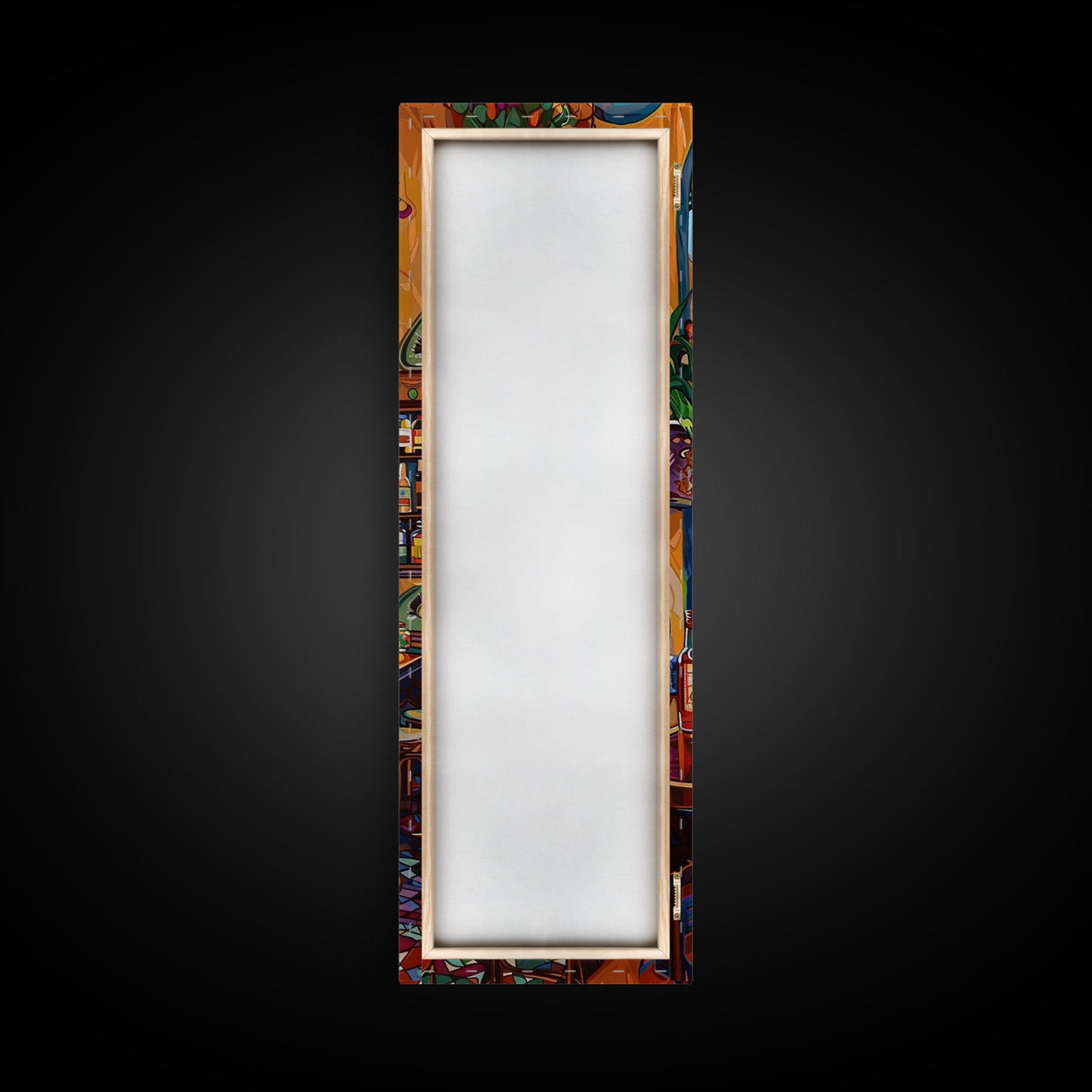 Spanish Inspired Bar Art Canvas Painting Framed, Still Life Art for Kitchen, Abstract Oil Painting, Vertical Framed Wall Art for Kitchen