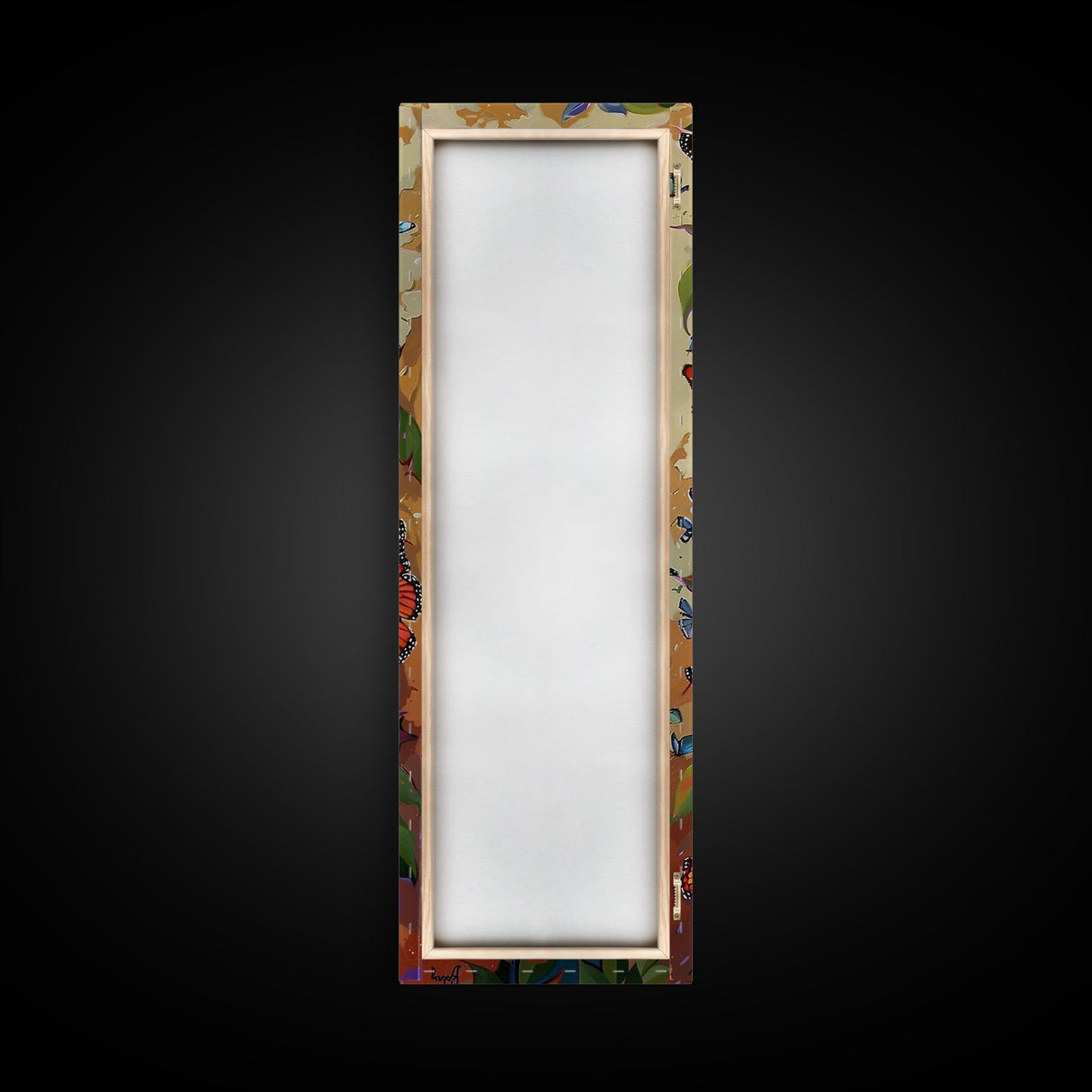 Colorful Butterfly Vertical Framed Canvas Oil Painting, Abstract Botanical Wall Art, Gouache Style Painted Art, Housewarming Gift for Her