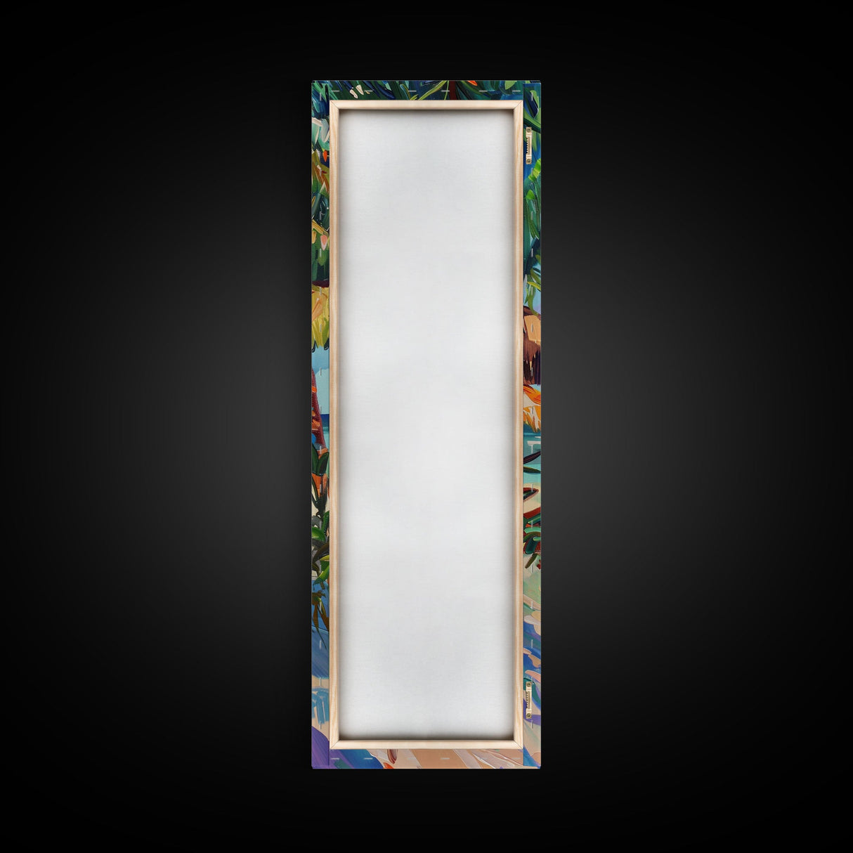 Tropical Wall Art Canvas of Ocean Landscape, Acrylic Gouache Style Canvas Art Framed and Printed, Long and Narrow Modern Abstract Art