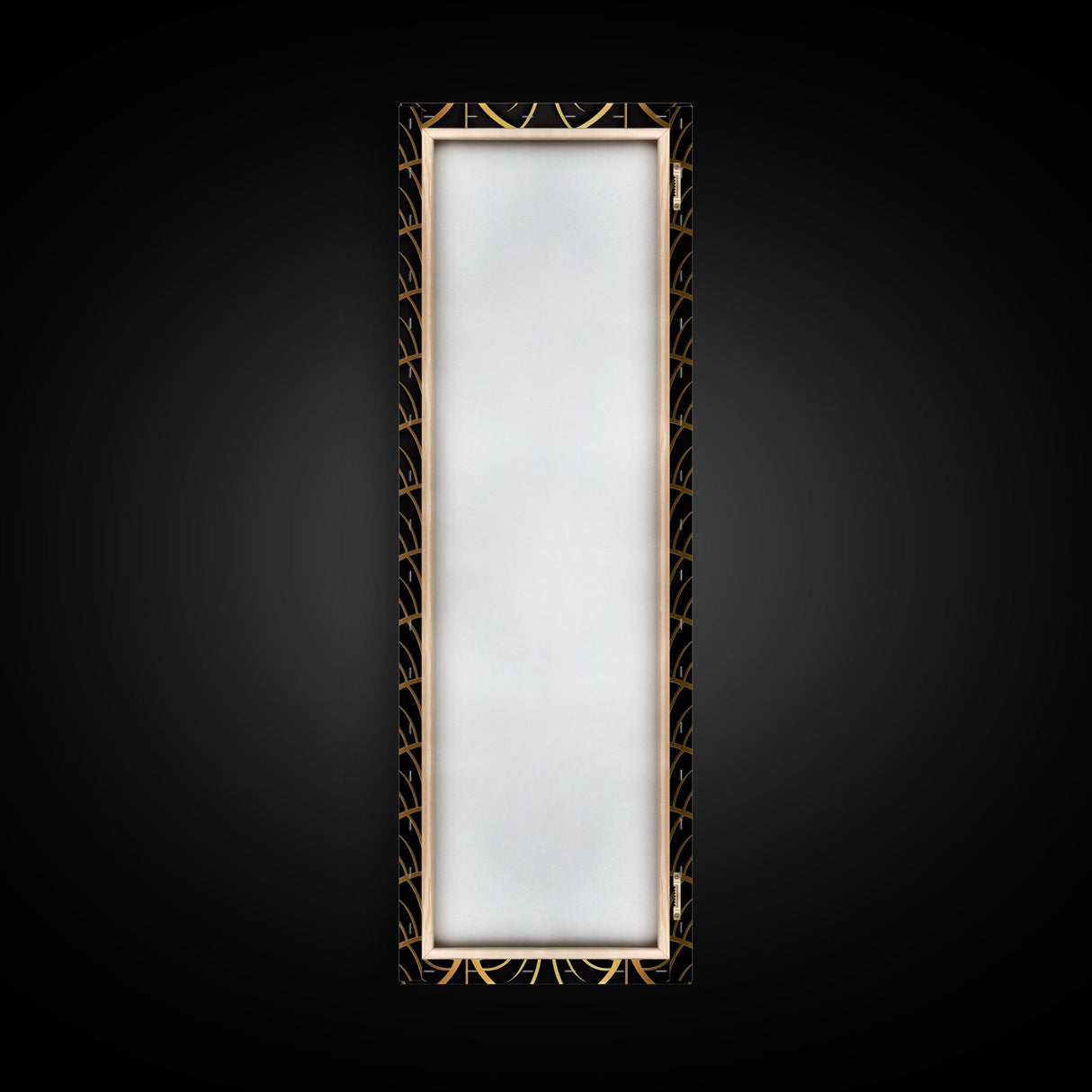 Abstract Gold Geometric Pattern on Black Background - Framed Canvas Print, Art Deco Style, Skinny Art, Tall Art, Midcentury Modern Art, Living Room Wall Decor