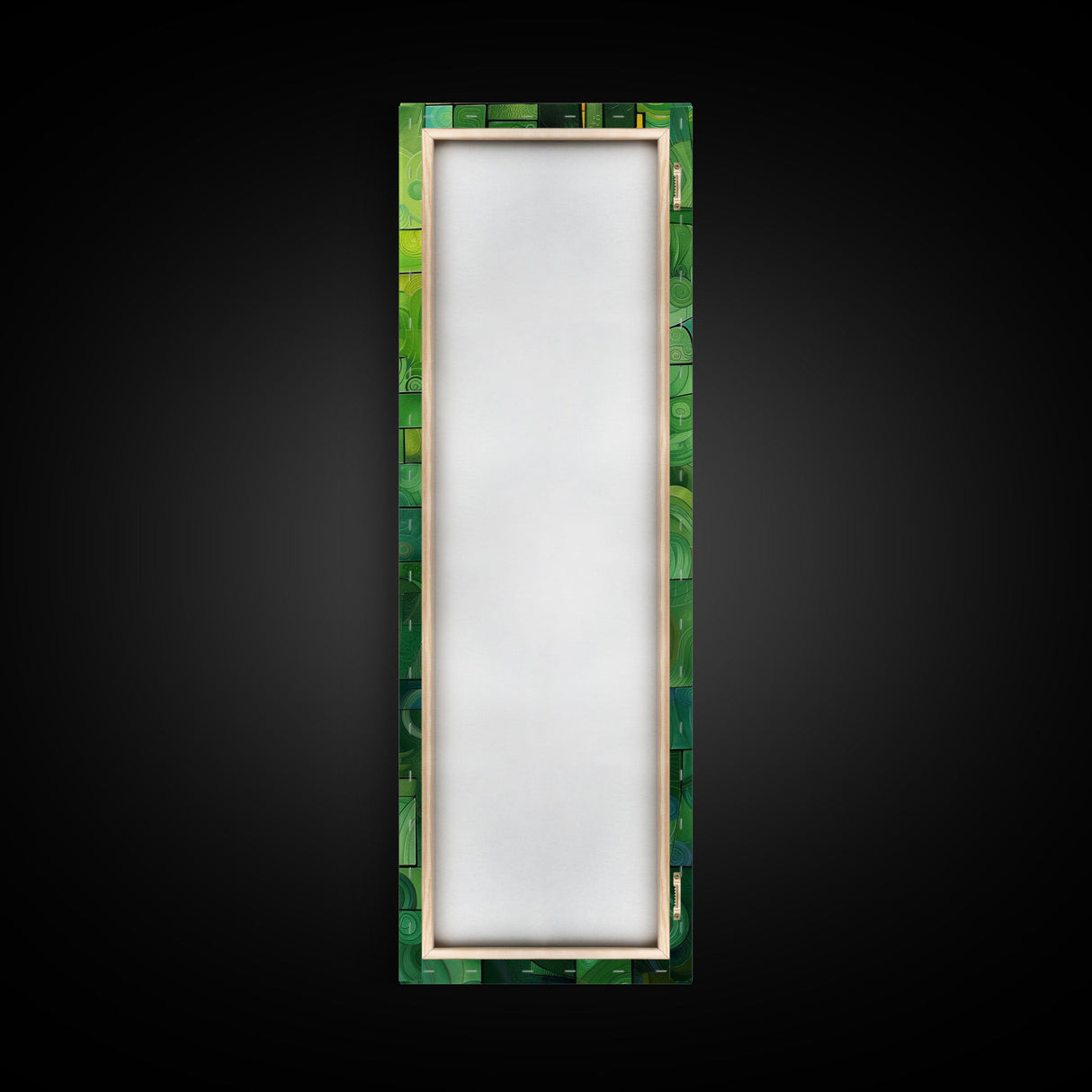 Geometric Abstract Art in Green and Yellow Tones - Framed Canvas Print, Midcentury Modern Art, Skinny Art, Tall Art, Living Room Wall Decor, Boho Art