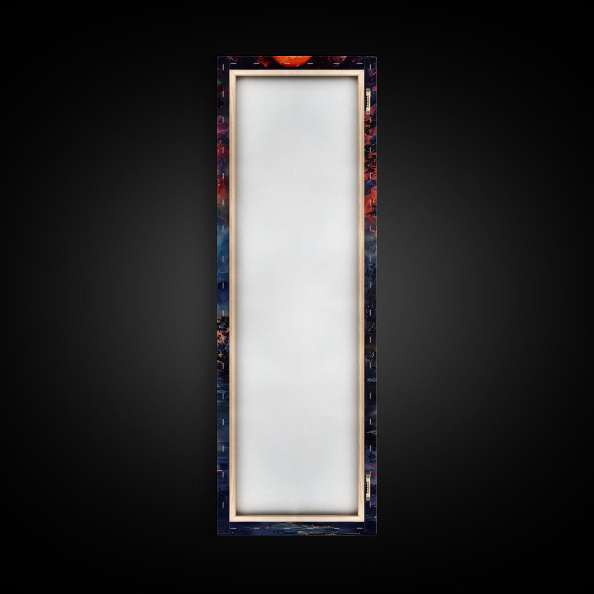 Sunset At The Lake, Framed Canvas Print, Colorful Gift Idea, Housewarming, Tall / Skinny Panoramic Painting Print, Living Room Wall Art