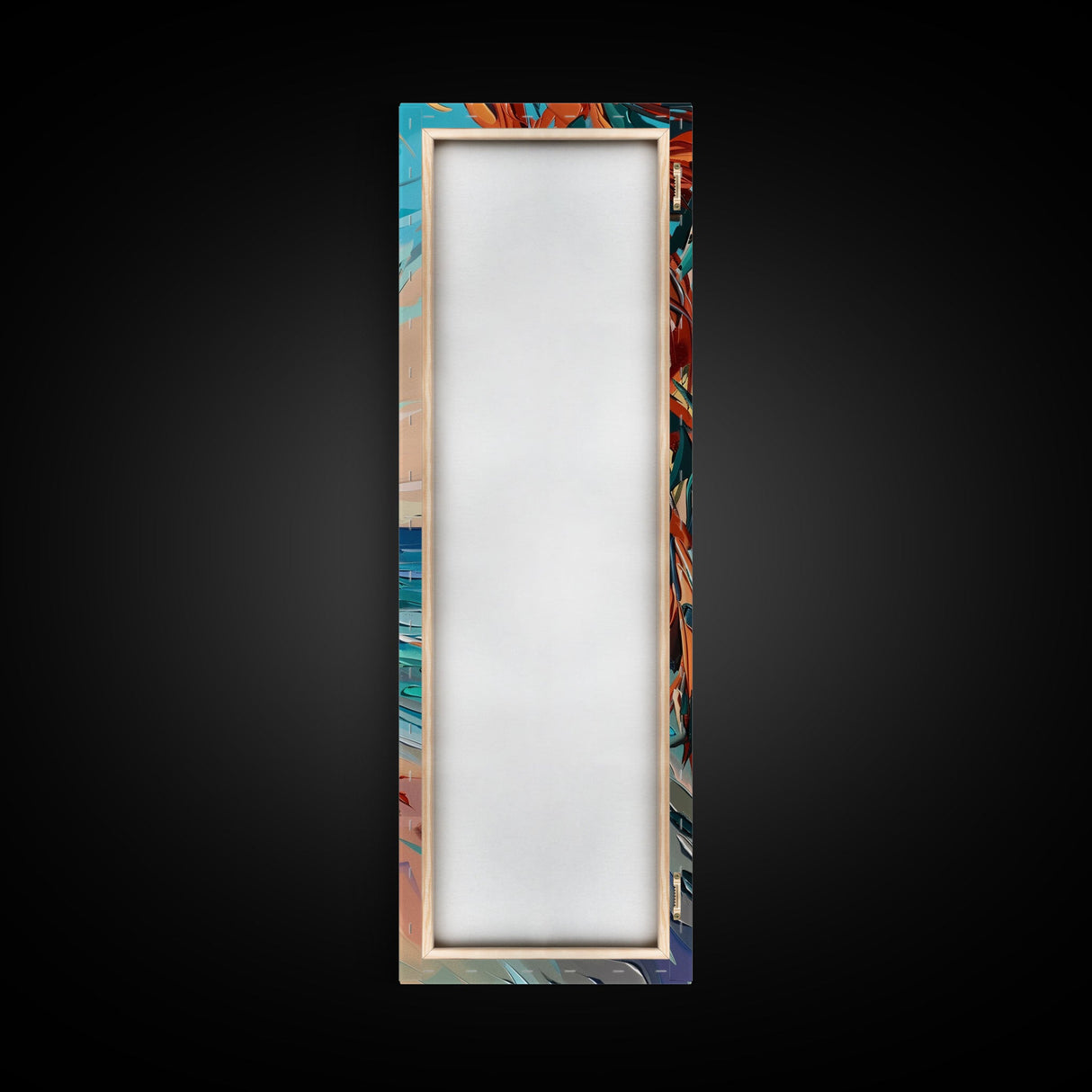 Expressive Coastal Shoreline Landscape in Blue and Orange, Abstract Painting on Framed Canvas Print, Perfect for Beach-Themed Wall Art