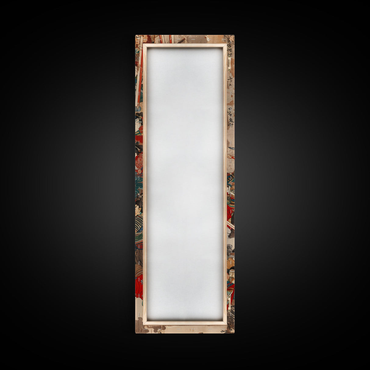 Samurai Warriors in Battle – Traditional Japanese Skinny Art with Historic Details – Framed Canvas Print