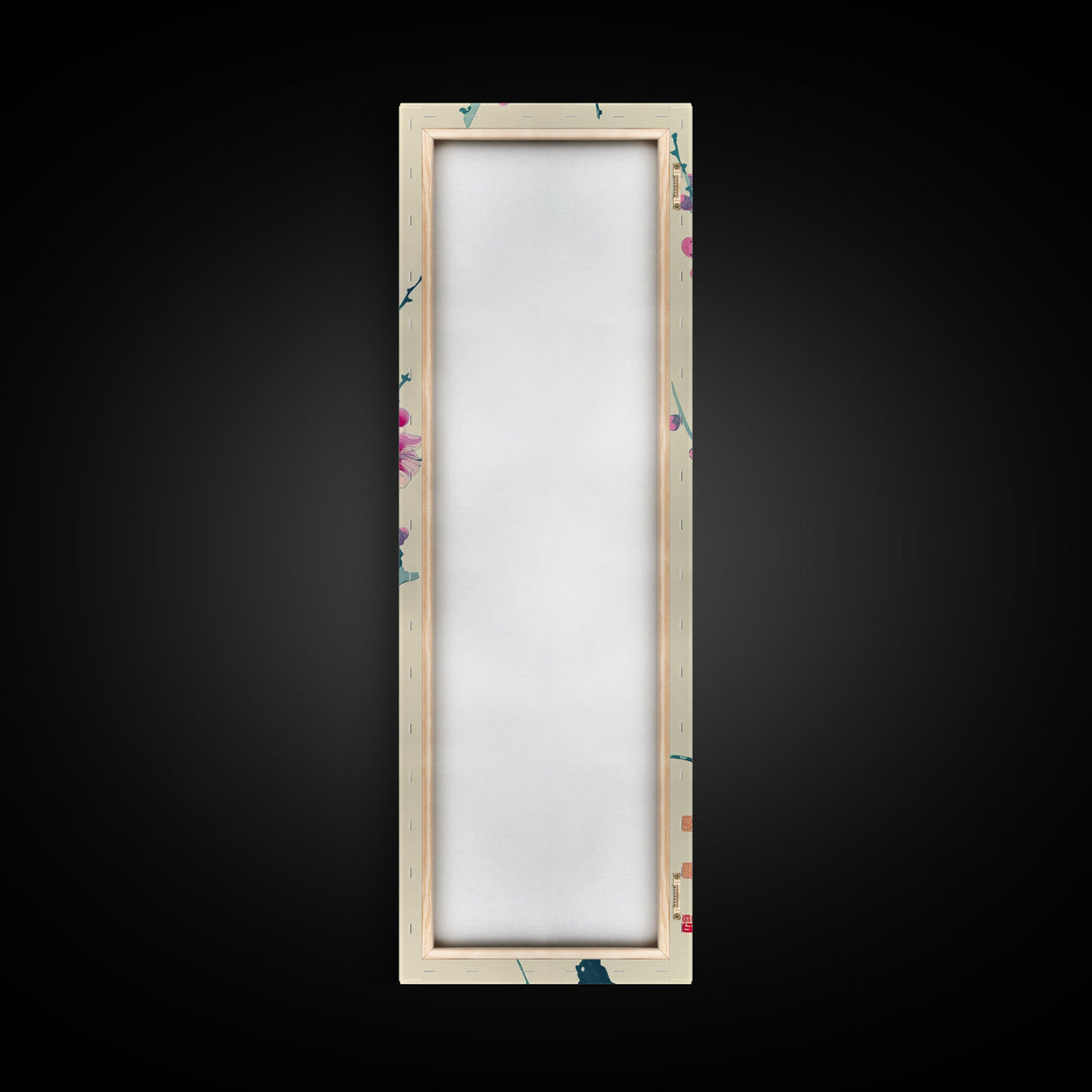 Plum Blossom Branch in Japanese Skinny Art with Delicate Pink Flowers – Framed Canvas Print