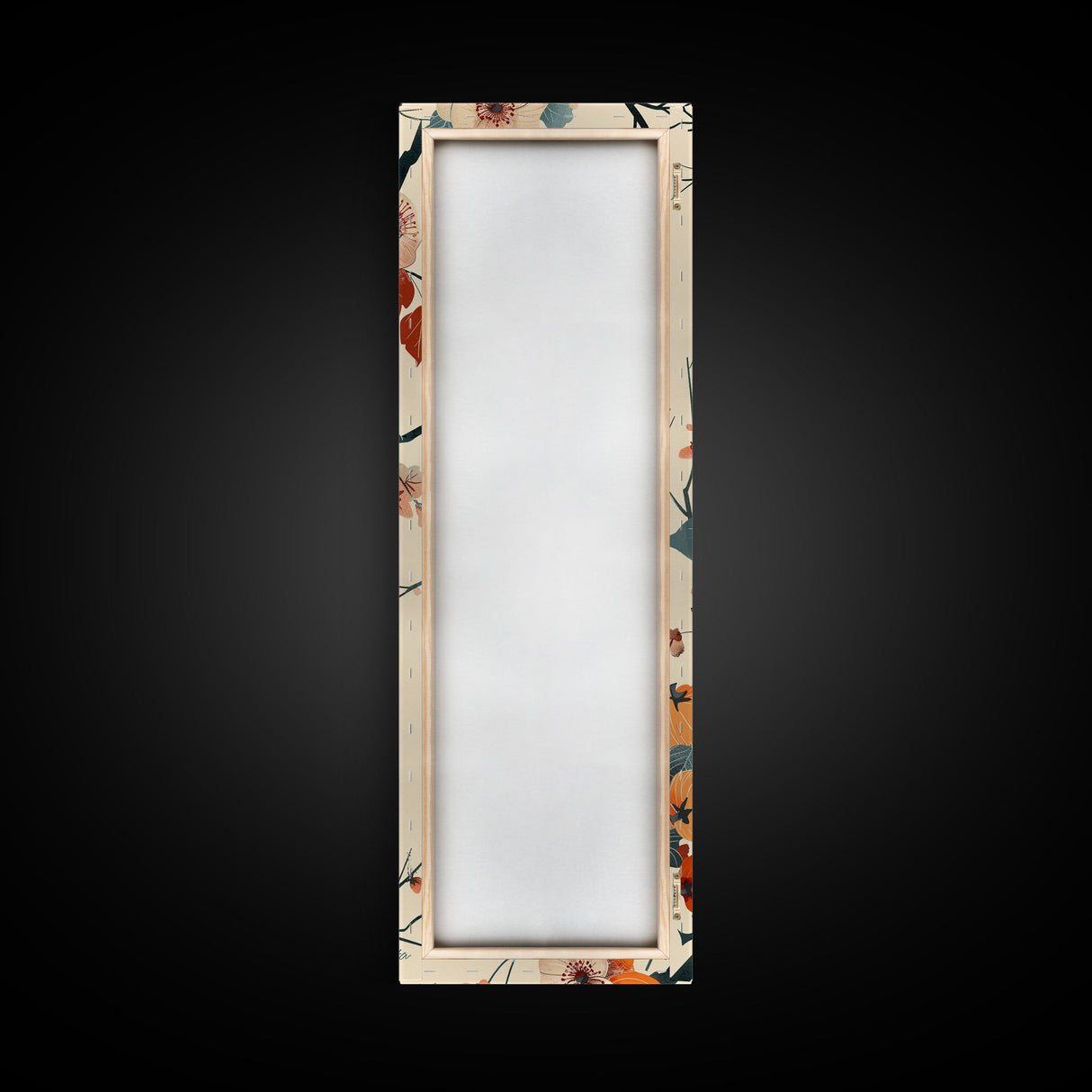 Skinny Art of Persimmon Branch with Delicate White Flowers – Japanese-Inspired Framed Canvas Print