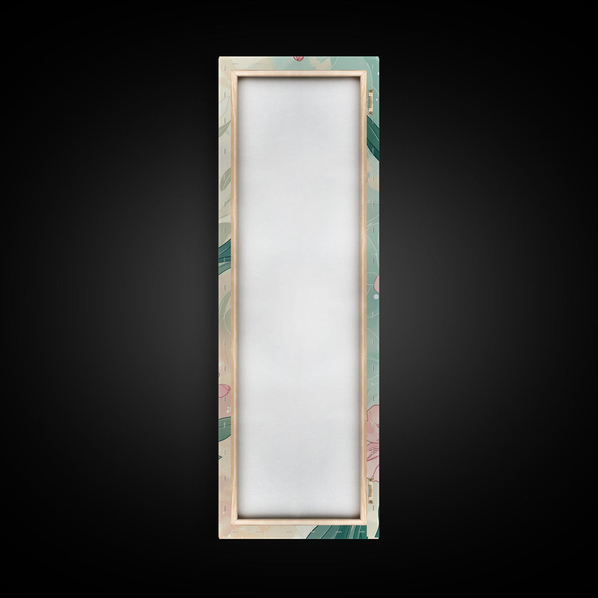 Skinny Art Pink Oleander Flowers In Japanese Style Wood Block Print Elegant Pastel Hues On Framed Canvas Print, Tall Art Ukiyo-e