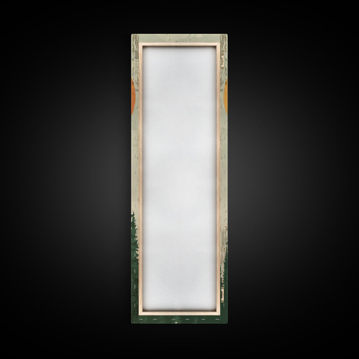 Abstract Sun Over Forest Silhouette Earth Tones Skinny Art Tall Art Framed Canvas Print Japanese Style Art Ukiyo-e Art Wood Block Print Minimalist