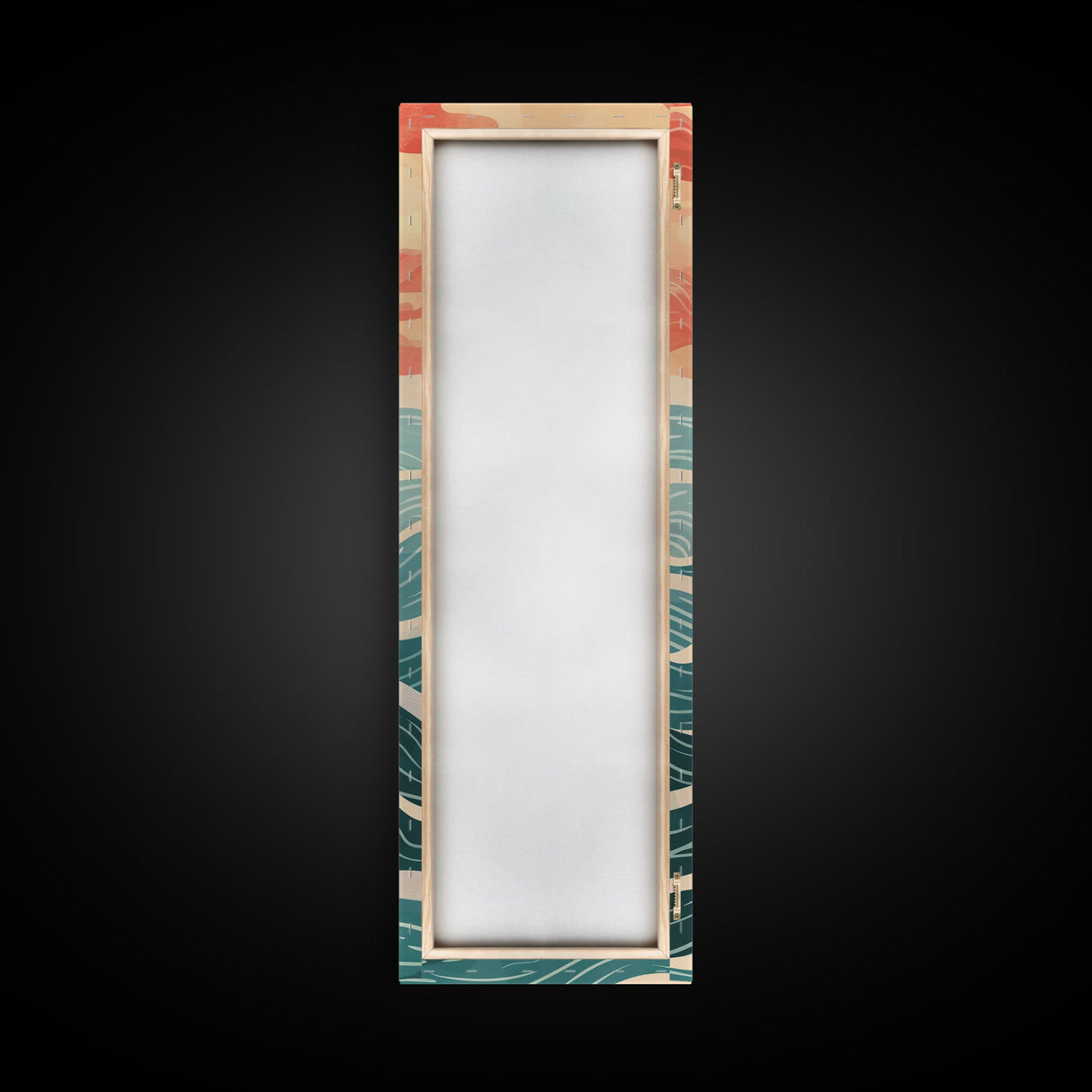 Ocean Waves and Red Sun Japanese Art Skinny Wall Art Framed Canvas Print in Minimalist Style with Dynamic Flowing Waves