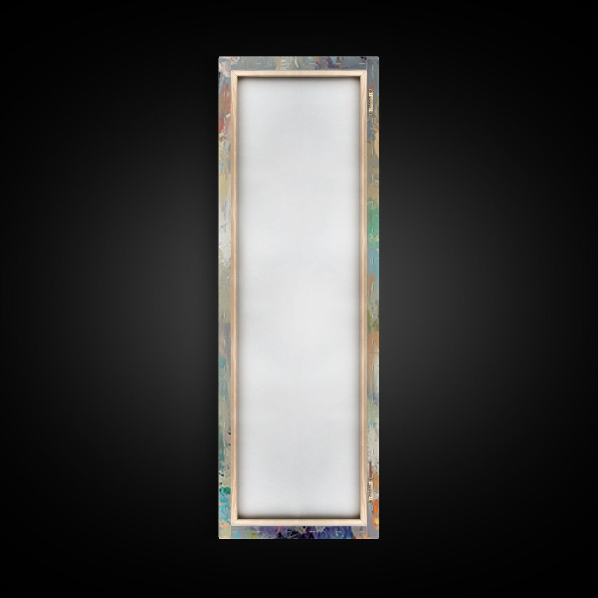 Totem Pole Framed Canvas Print tribal art rustic decor abstract painting blue and green wall art moody art tall narrow art unique wall art