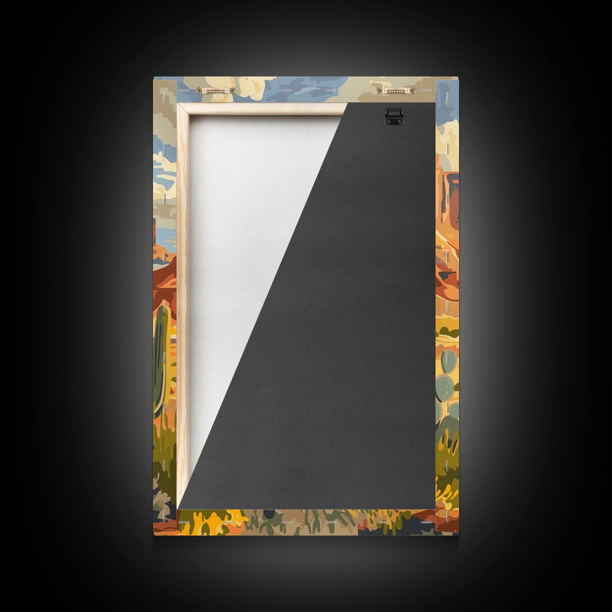 Desert Cowboy Riding Through Cactus - Framed Canvas Print, Western Landscape Art, Southwestern Wall Art for Home Decoration