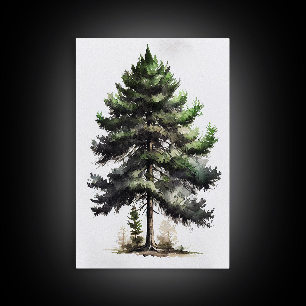 Pine Tree Watercolor Wall Art Canvas Print - Vibrant Colorful Nature Scene Artwork, lakehouse art