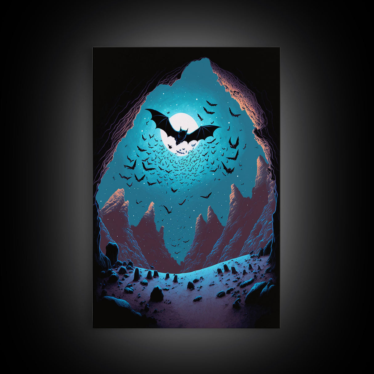Vampire Bats, Spooky Halloween Decor, Goth Art, Framed Canvas Print