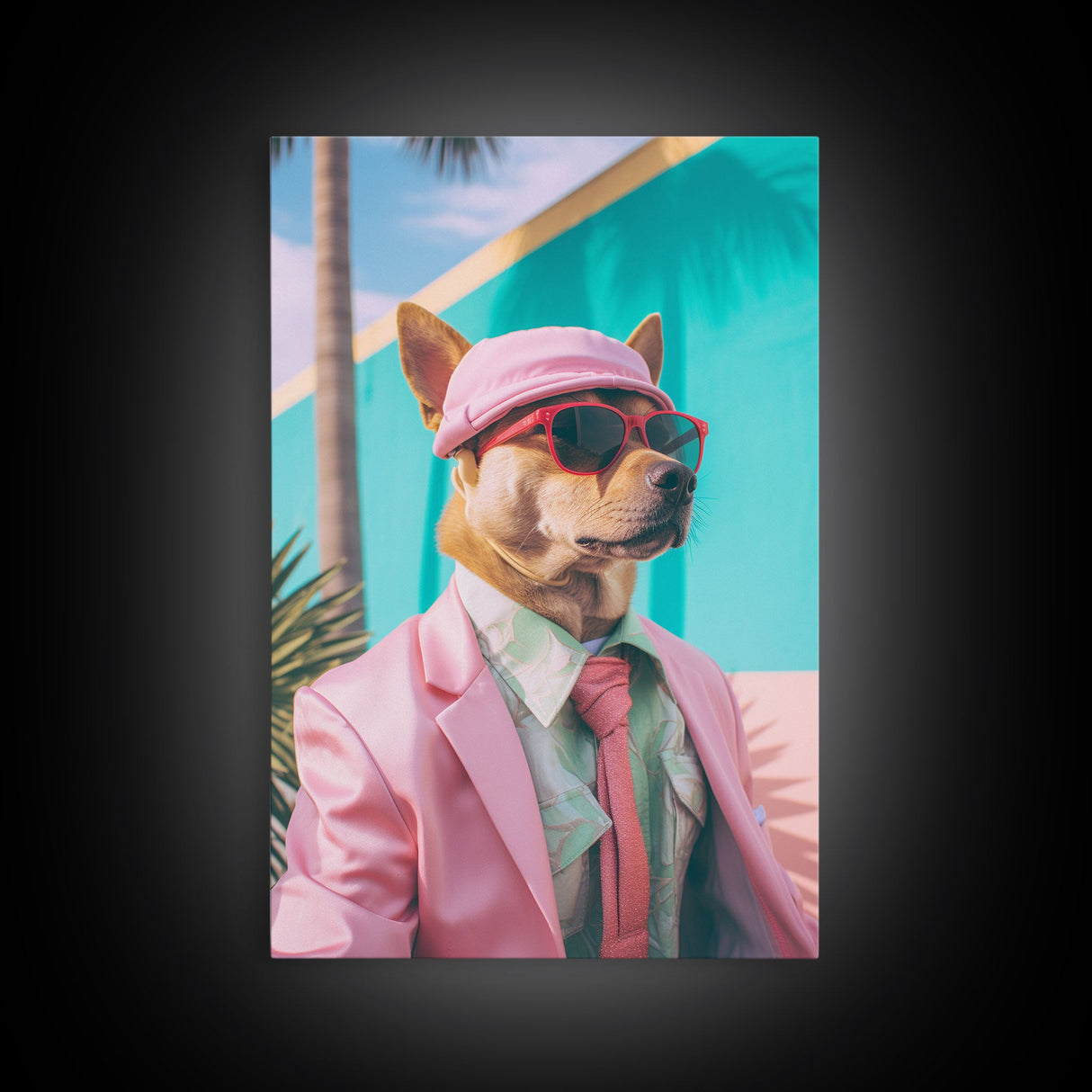 Shiba Inu Wall Print, Dog Wall Art, Dog With Shades, Pink Suit, Funny Wall Art, Framed Wall Art, Framed Canvas, Wall Print, Wall Canvas