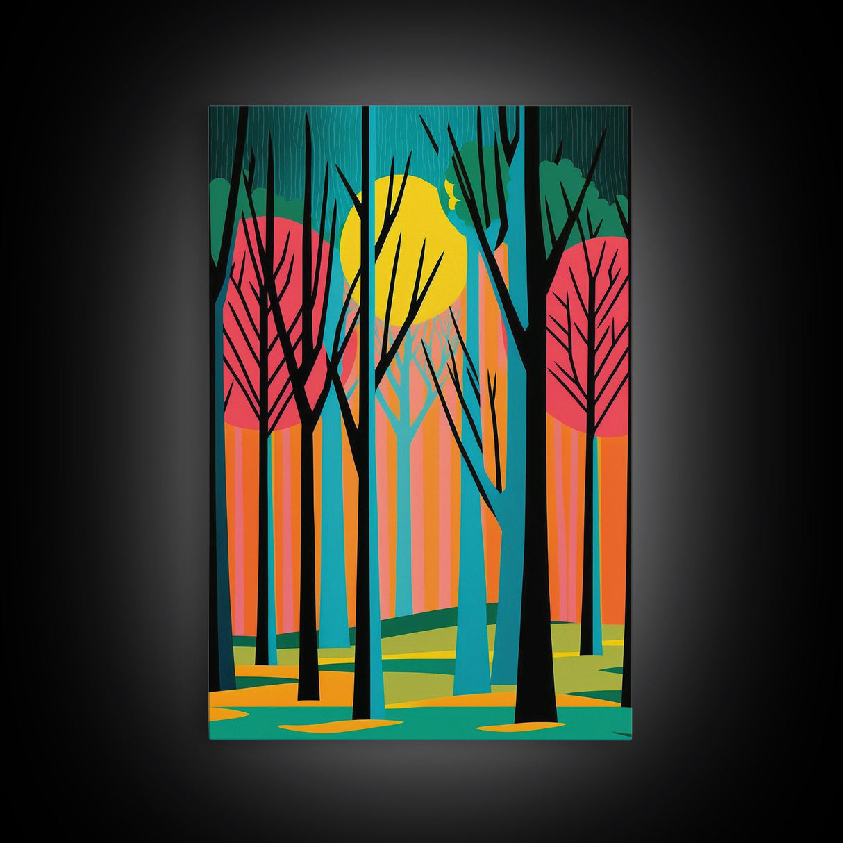 Vintage Style Art, Framed Canvas Prints, Lake and Pine Tree Forest Landscape, Florida Everglades at Sunset, Pop Art