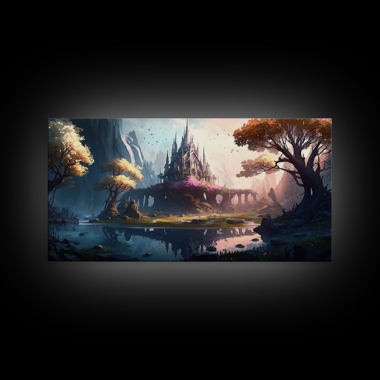 Norse Mythology Art, Alfheim Realm of the Light Elves, Framed Canvas Print, Fantasy Wall Art
