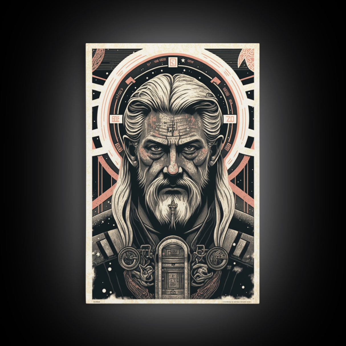 Grunge / Cyberpunk Odin, Norse Mythology, Wall Art, Framed Canvas Print, Futuristic Portrait of Odin