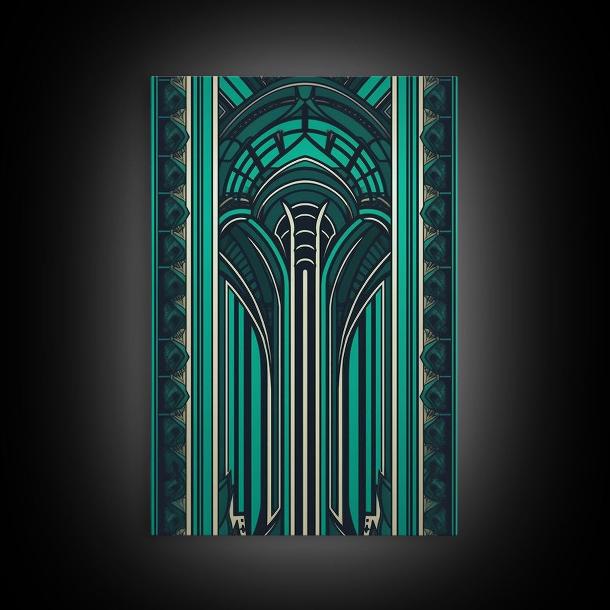 Art Deco Pattern Wall art, Framed Canvas Print, Art Deco, Green colors art, Patterns art, Office wall art, Wonderful art, Stained glass art