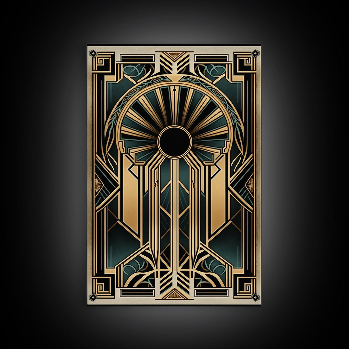 Art Deco Wall art - Framed Canvas Print - Art Deco - Gold & green art - Living room art - Original painting - Art with frame - Wall decor
