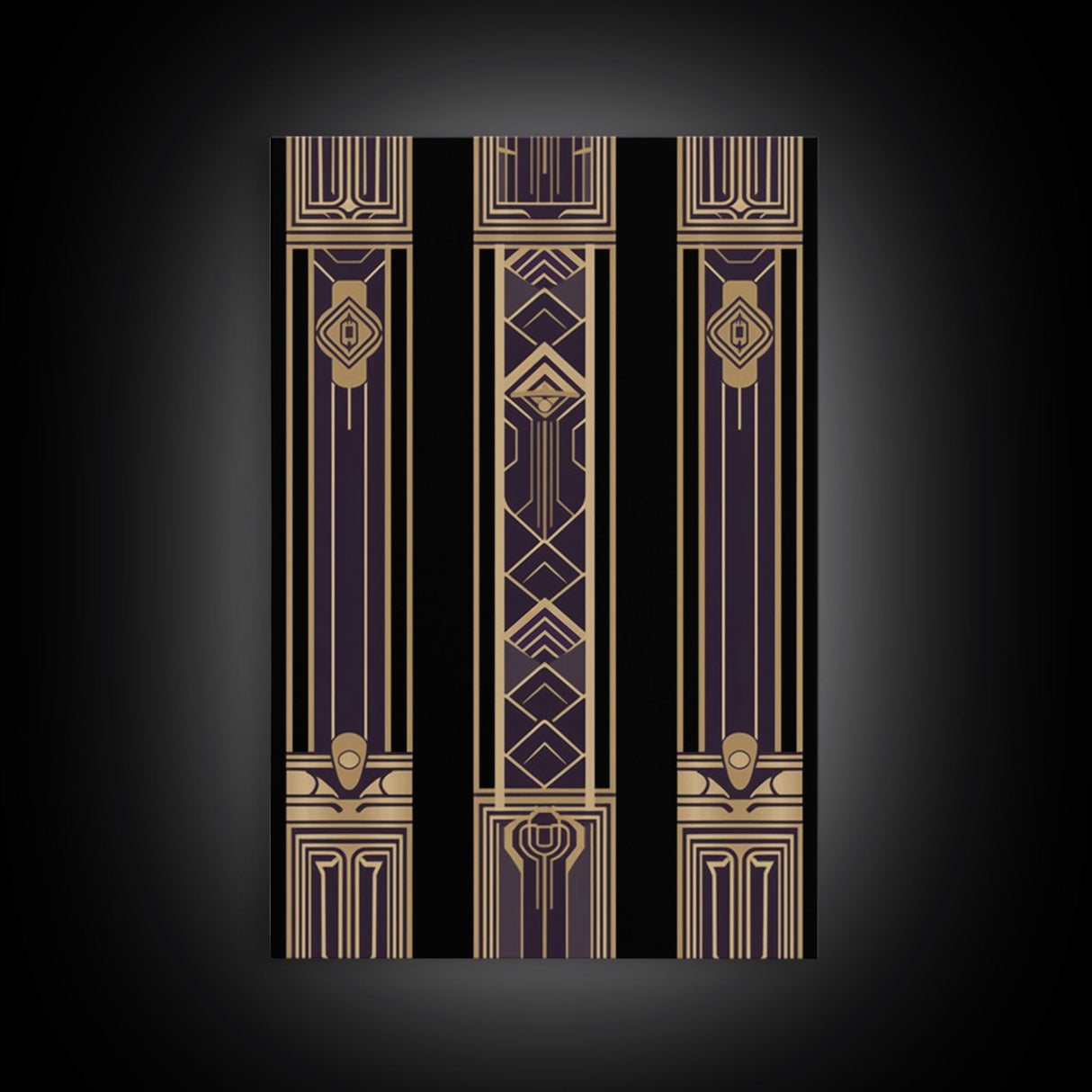 Midcentury Modern Wall art - Framed Canvas Print - Art Deco - Wall art - Purple & gold art - Ornament art - Patterns art - 1930s Style Art