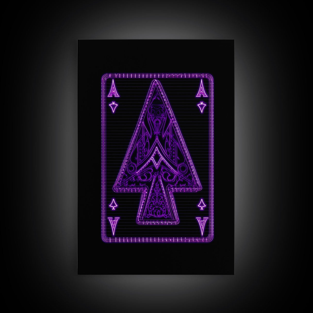 Neon Lights Purple Ace Of Spades Wall Decor, Poker Wall Art, Cards, Minimalist Print, Wall Decor, Canvas Print, Wall Art, Framed Canvas