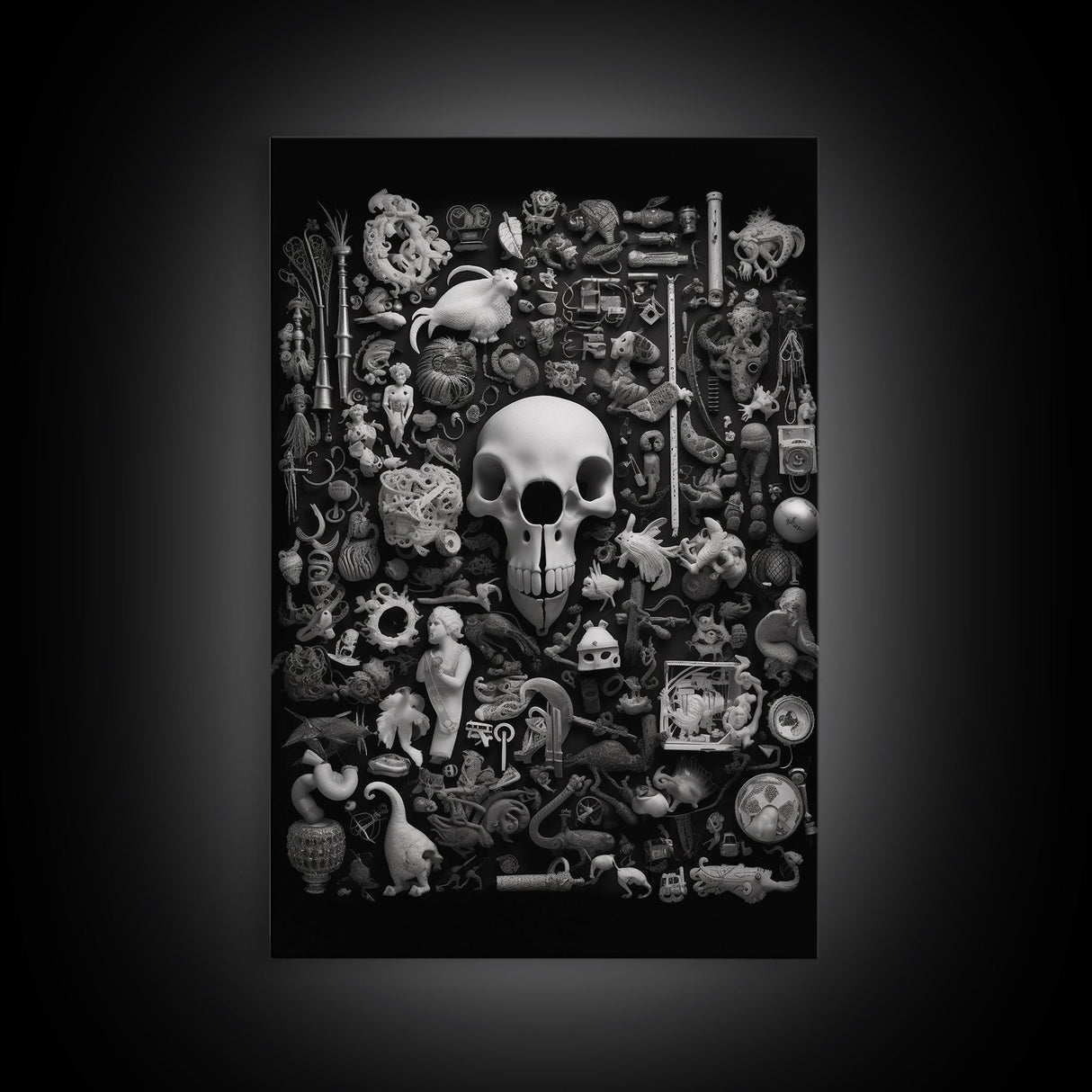 Collection of Trinkets Wall Art, Weird Wall Art, Black And White, Minimalist Print, Wall Decor, Canvas Print, Wall Art, Framed Canvas